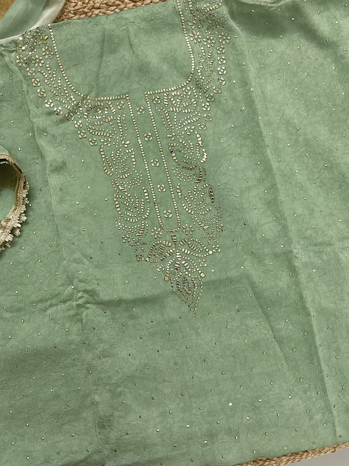 Soft Crush Silk Embroidered Suit - Green