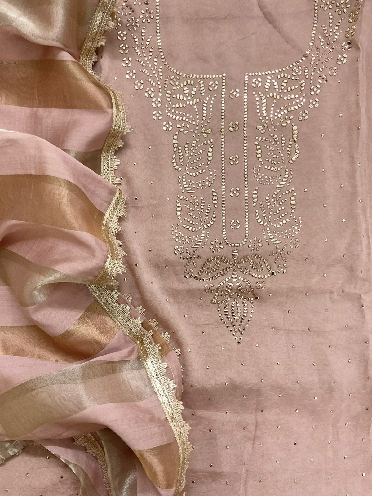 Soft Crush Silk Embroidered Suit - Onion Pink