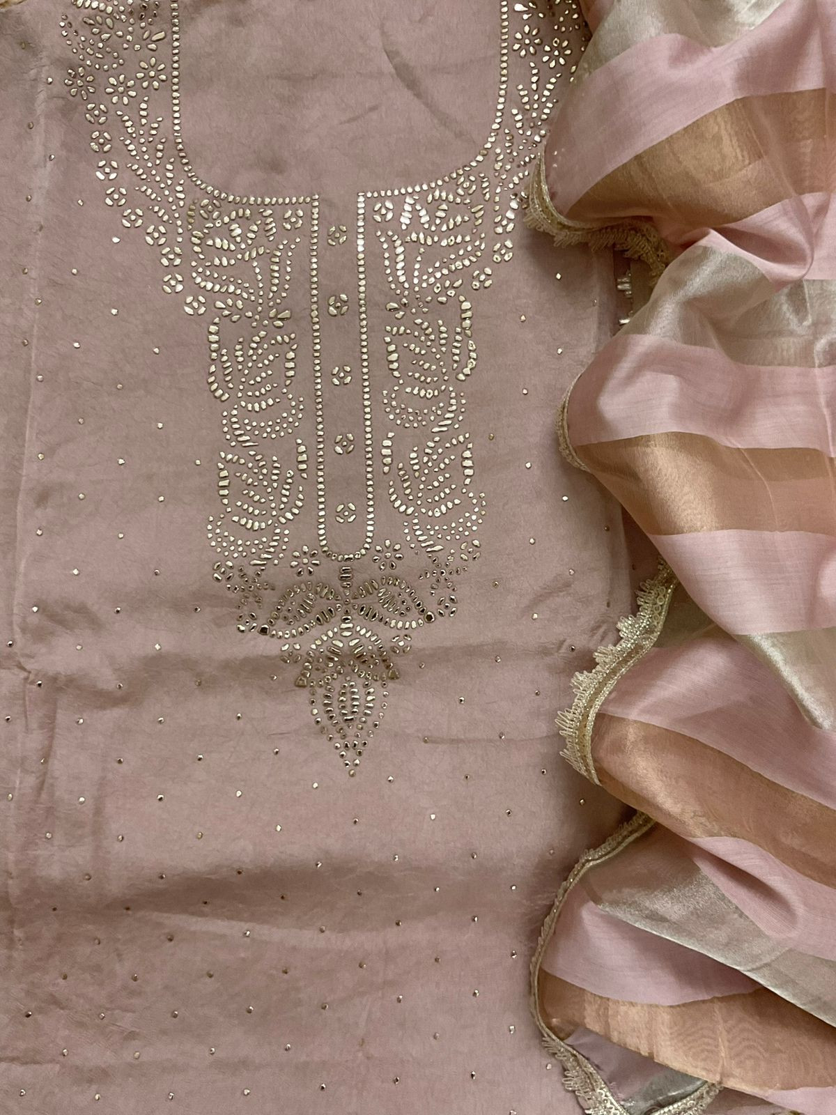 Soft Crush Silk Embroidered Suit - Onion Pink