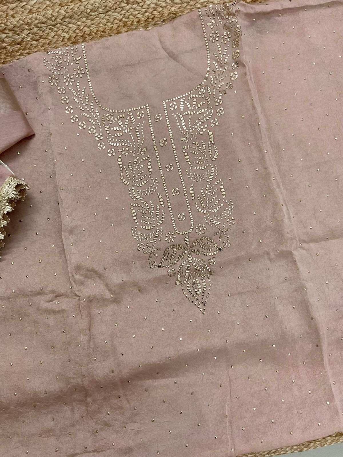 Soft Crush Silk Embroidered Suit - Onion Pink