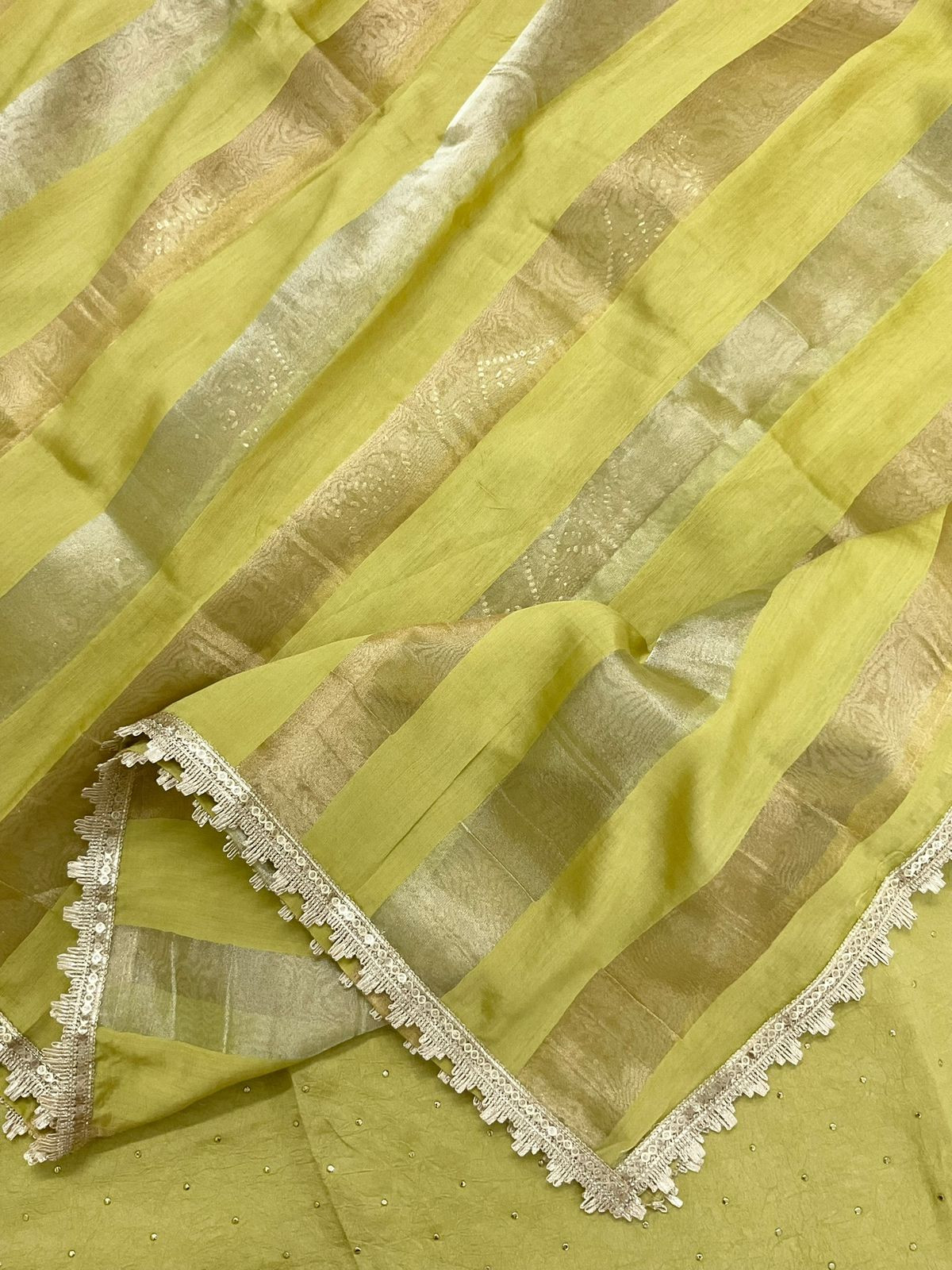 Soft Crush Silk Embroidered Suit - Greenish Yellow