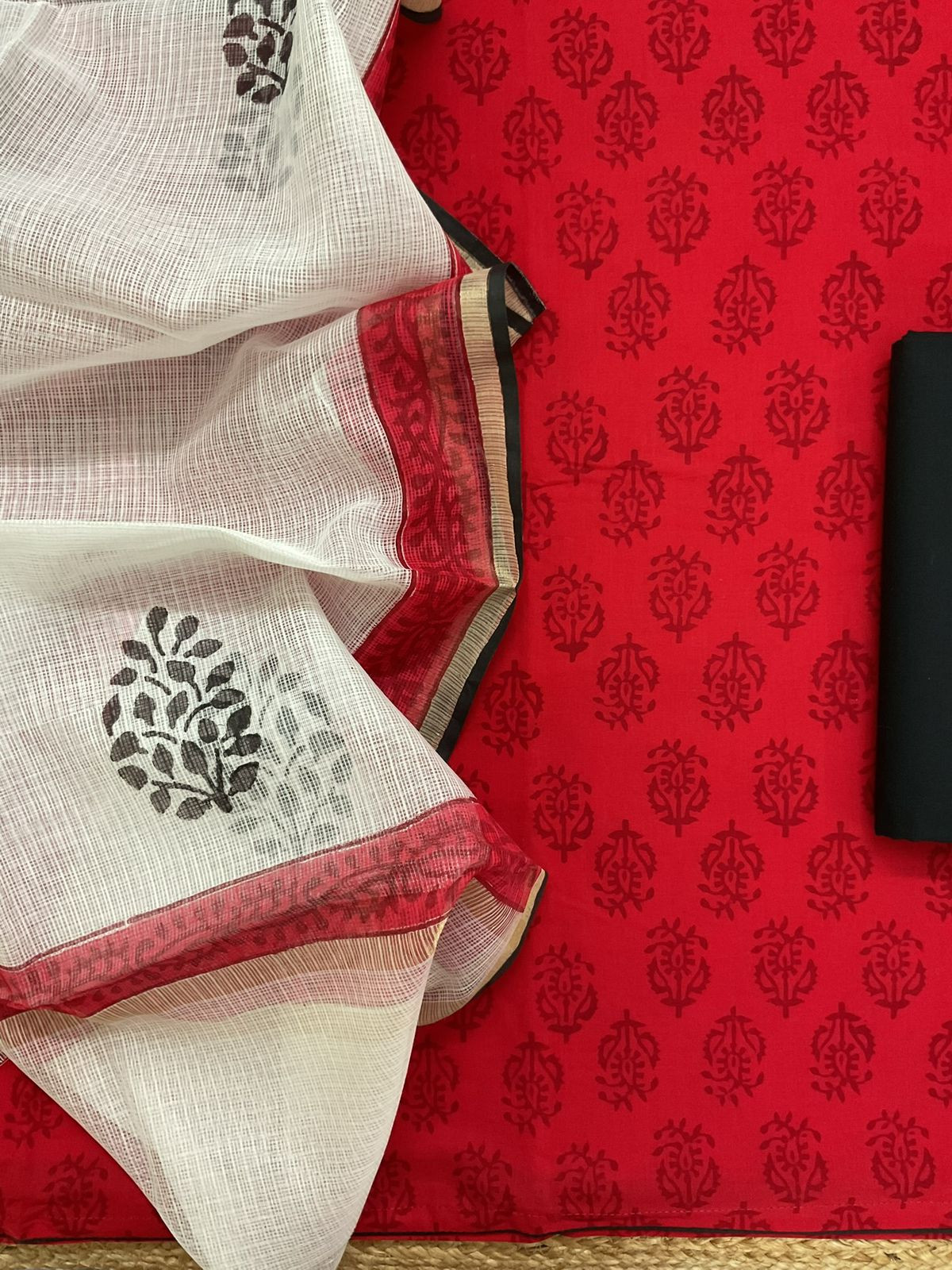 Pure Cotton Printed Suit - Red