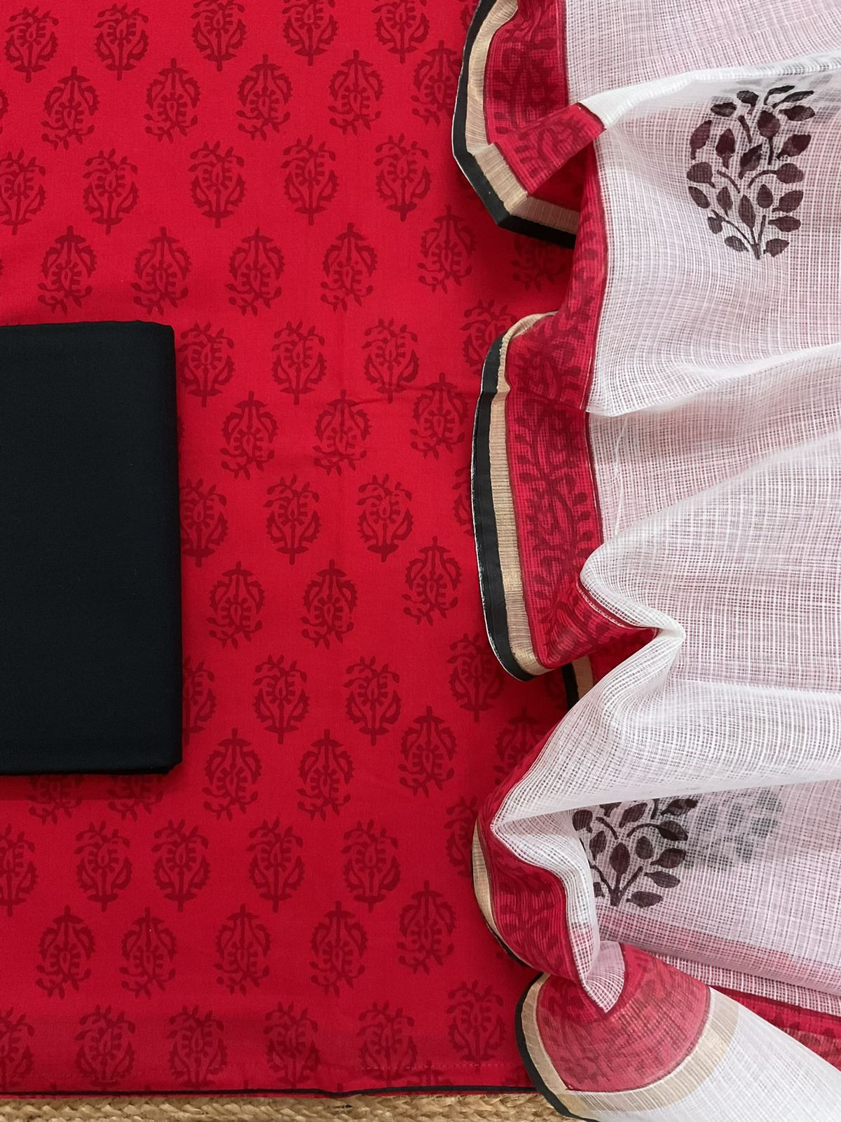 Pure Cotton Printed Suit - Red