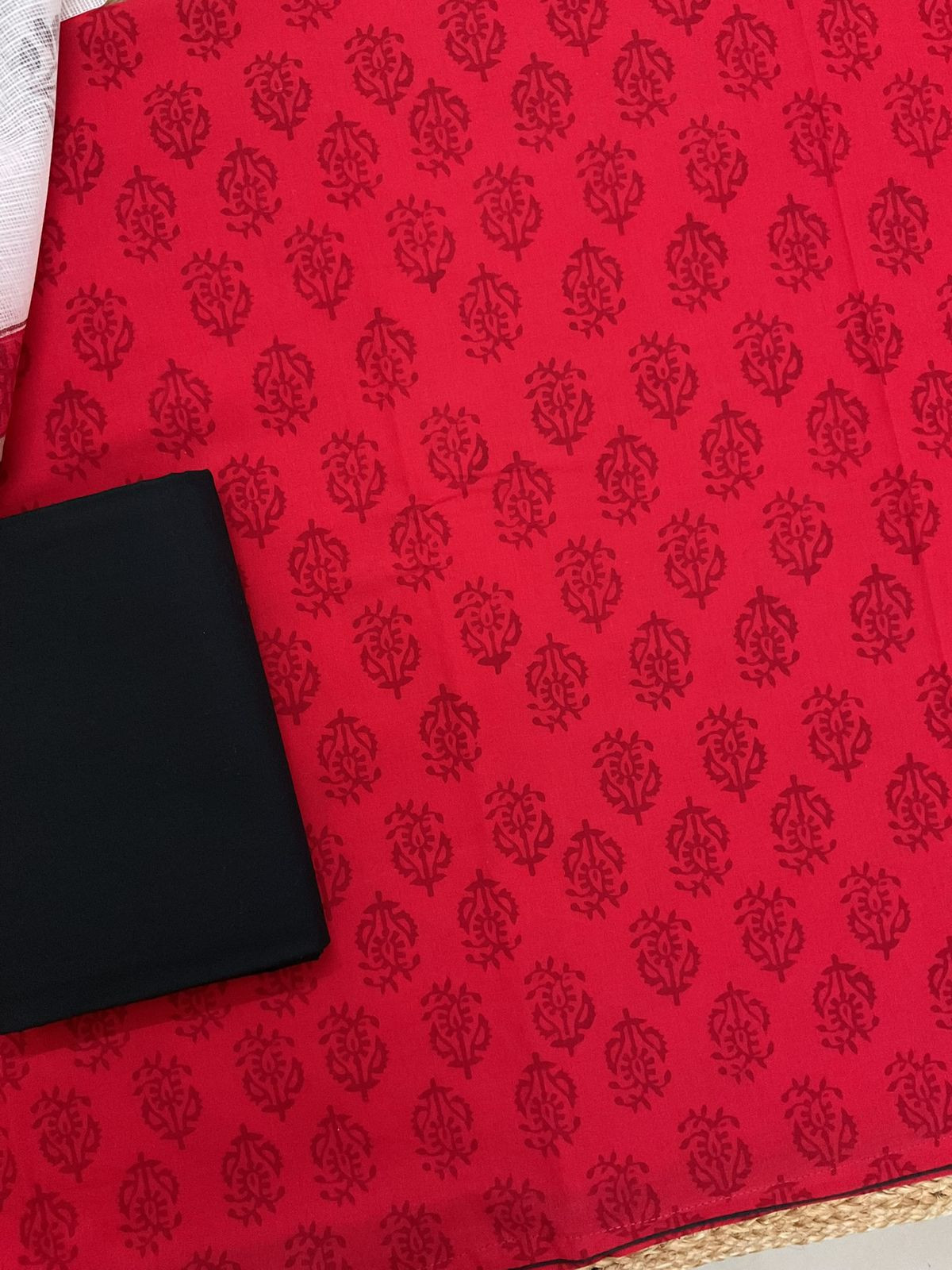 Pure Cotton Printed Suit - Red