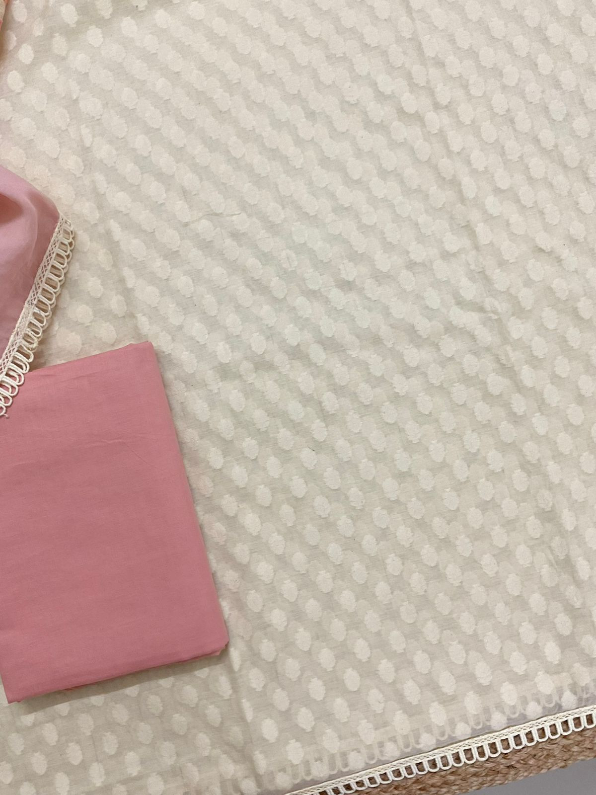 Pure Chanderi Self Weaved Embroidered Suit - Cream