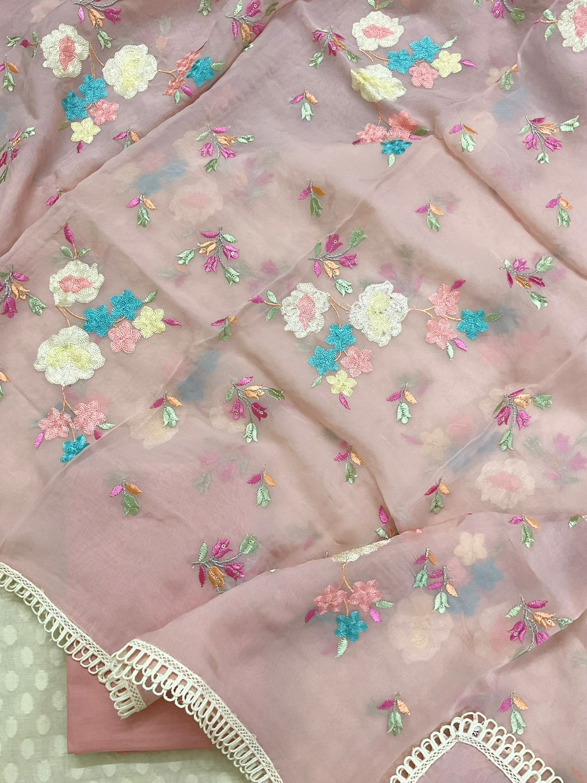 Pure Chanderi Self Weaved Embroidered Suit - Cream