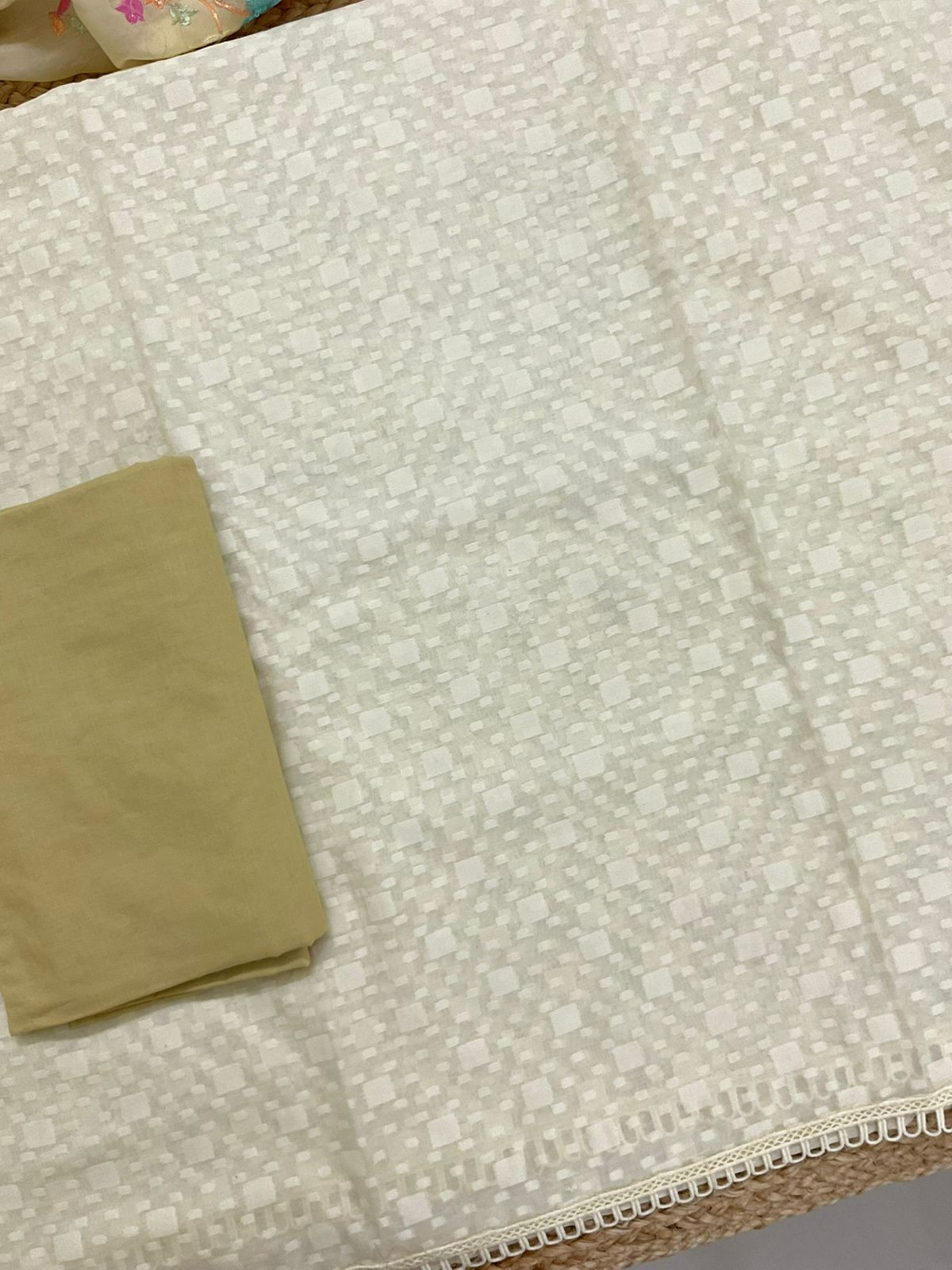 Pure Chanderi Self Weaved Embroidered Suit - Cream