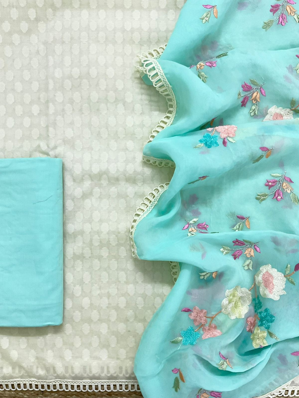 Pure Chanderi Self Weaved Embroidered Suit - Cream