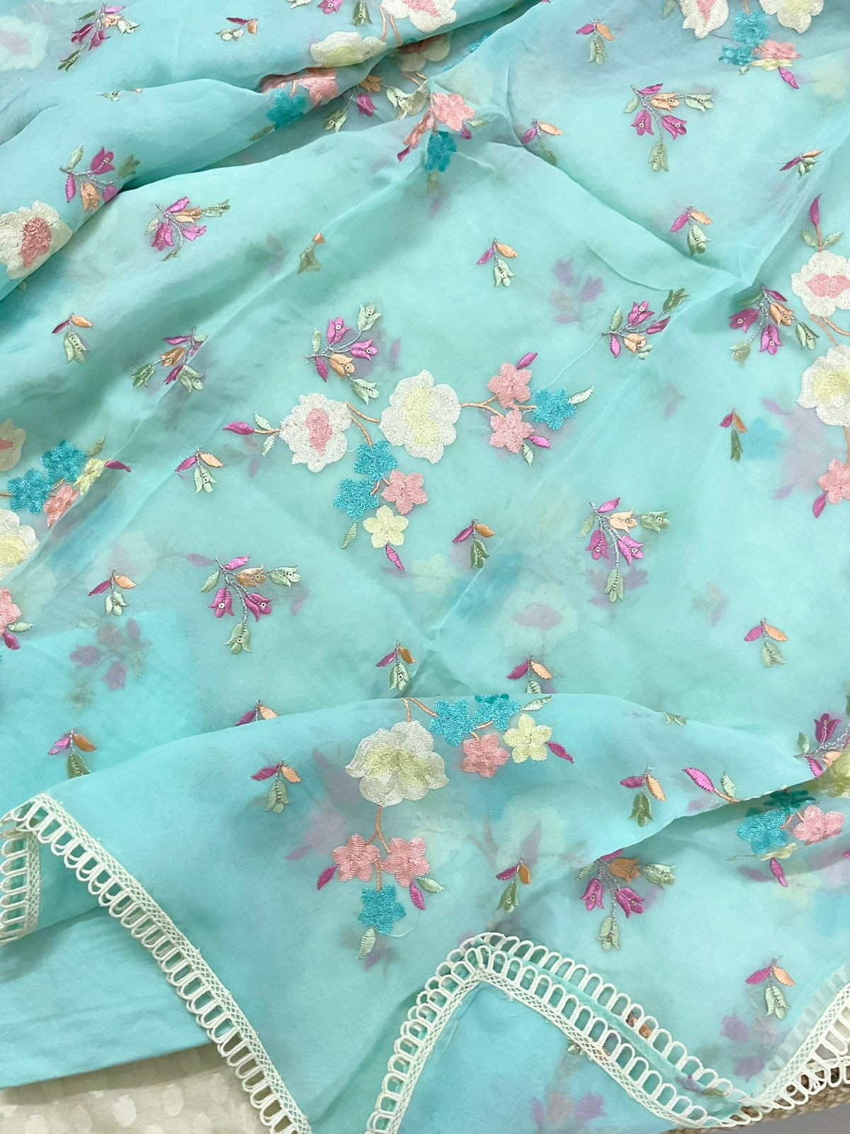 Pure Chanderi Self Weaved Embroidered Suit - Cream