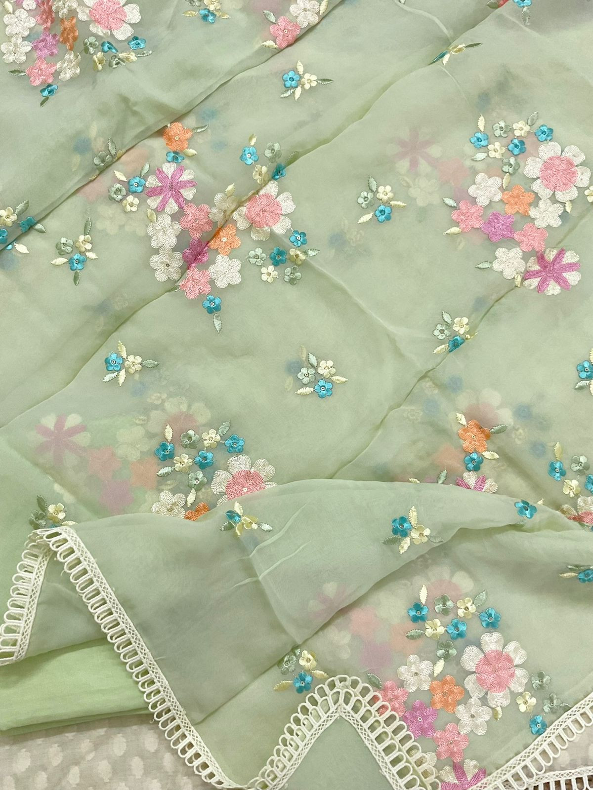 Pure Chanderi Self Weaved Embroidered Suit - Cream