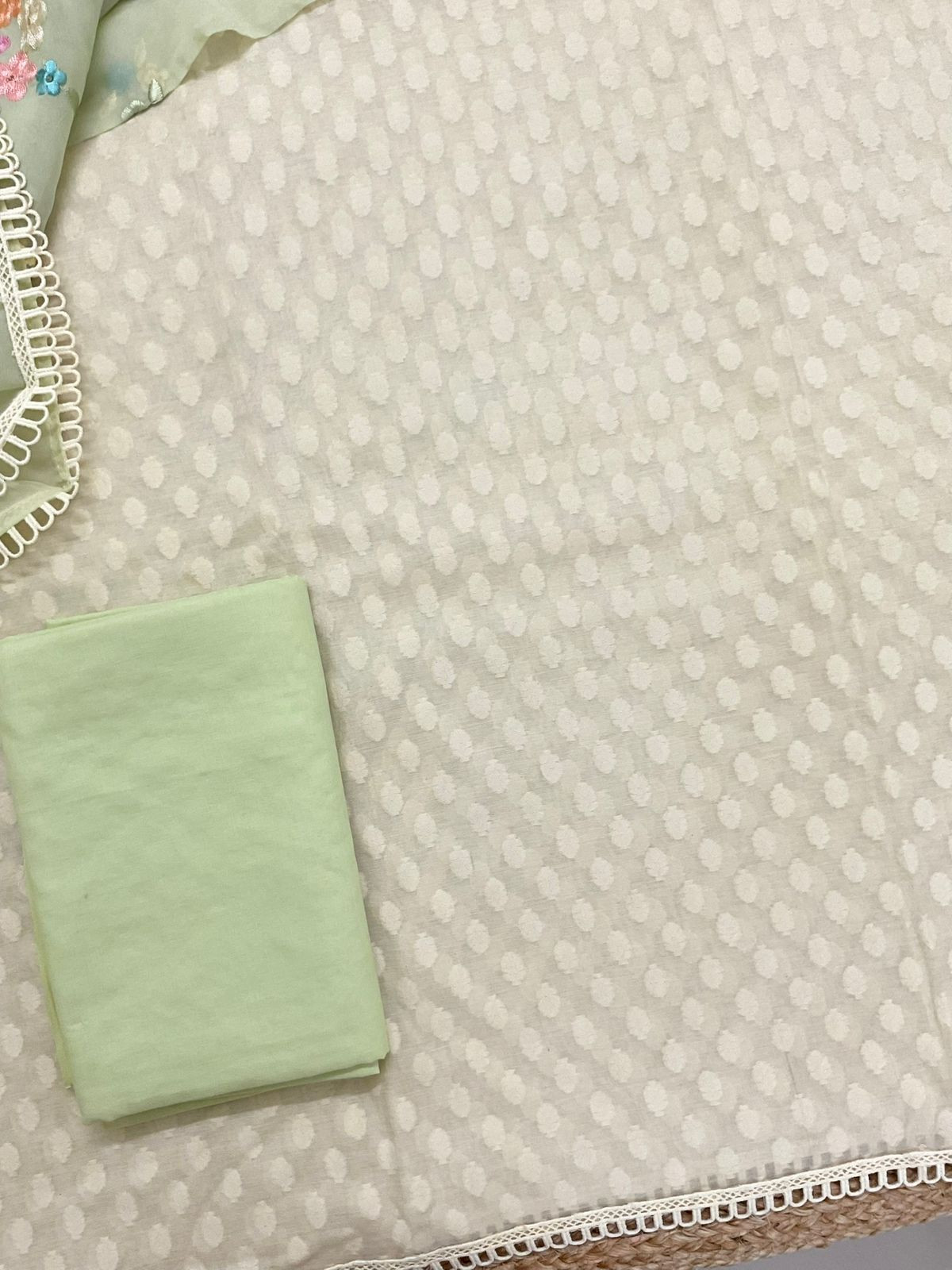 Pure Chanderi Self Weaved Embroidered Suit - Cream