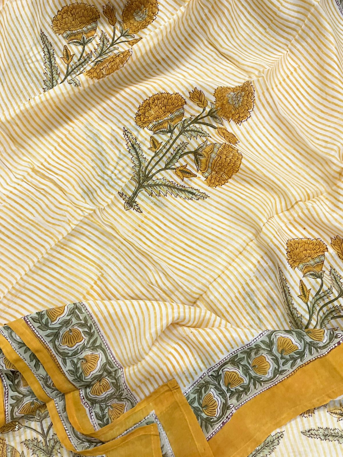 Pure Chanderi Printed Embroidered Suit - Yellow