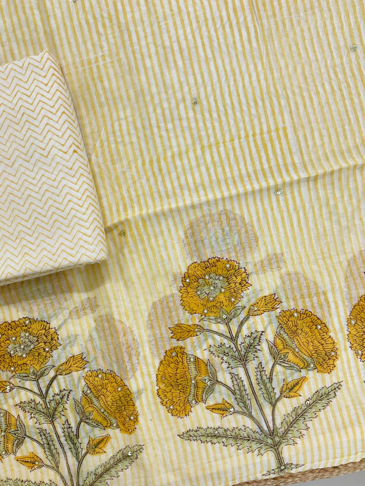 Pure Chanderi Printed Embroidered Suit - Yellow