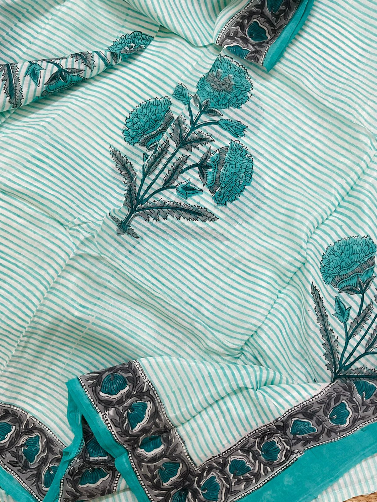 Pure Chanderi Printed Embroidered Suit - Blue