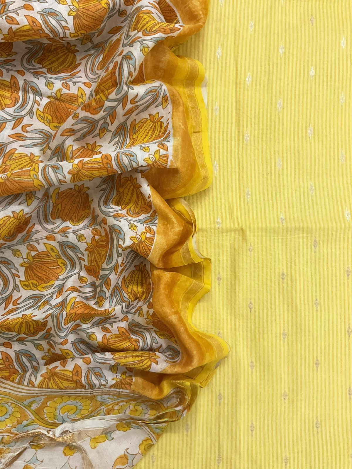 Pure Cotton Printed Self Weaved Suit - Yellow