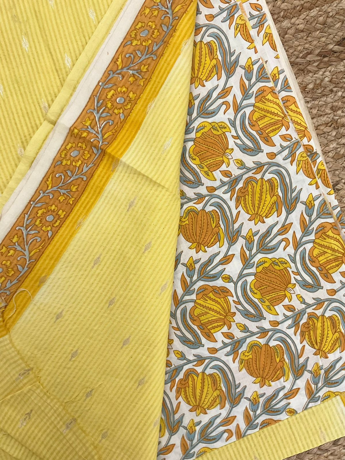 Pure Cotton Printed Self Weaved Suit - Yellow