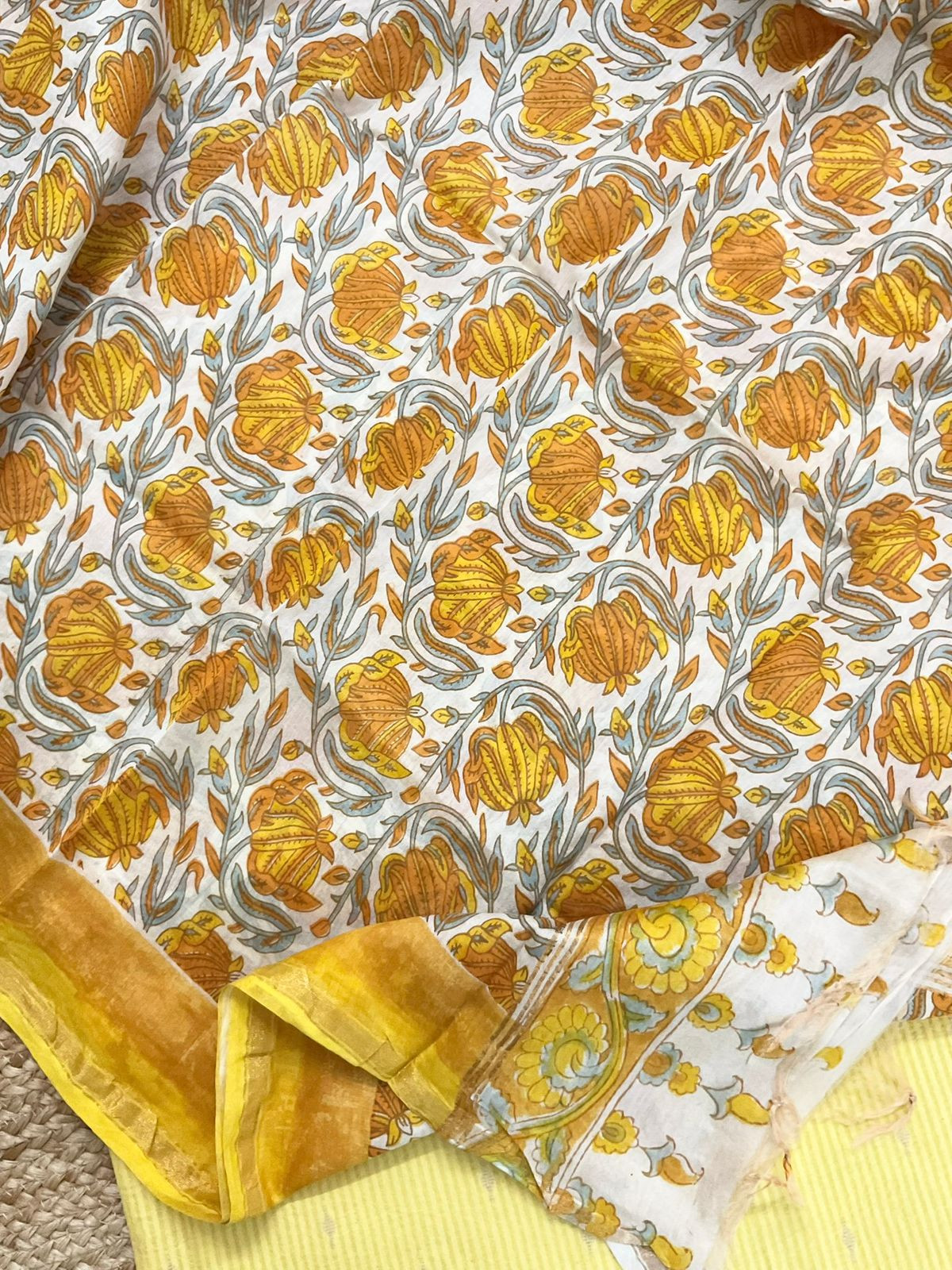 Pure Cotton Printed Self Weaved Suit - Yellow