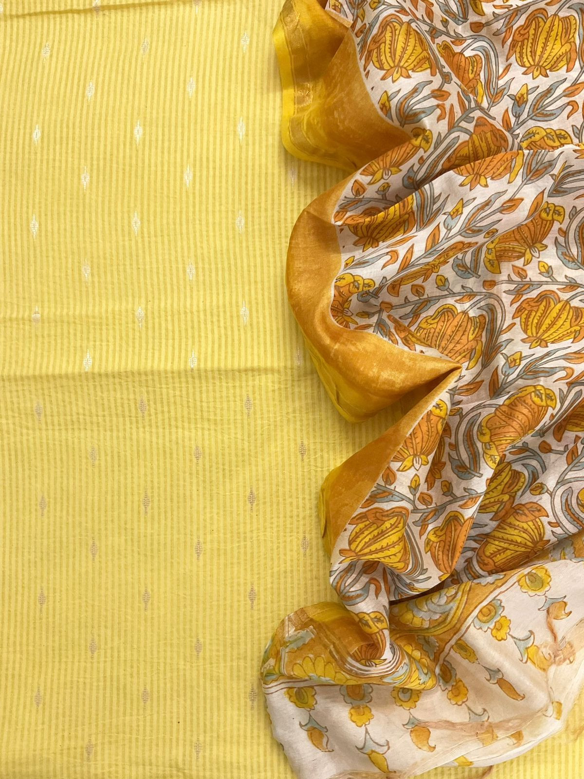 Pure Cotton Printed Self Weaved Suit - Yellow