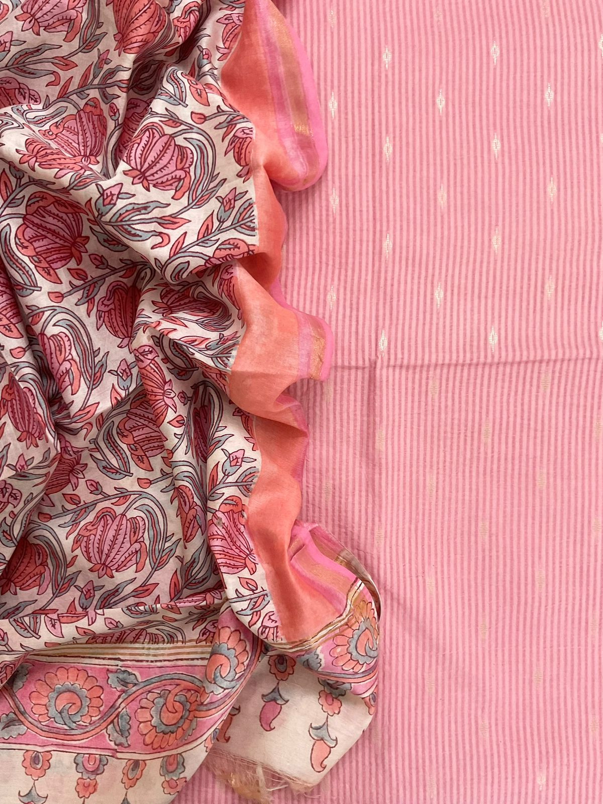 Pure Cotton Printed Self Weaved Suit - Pink