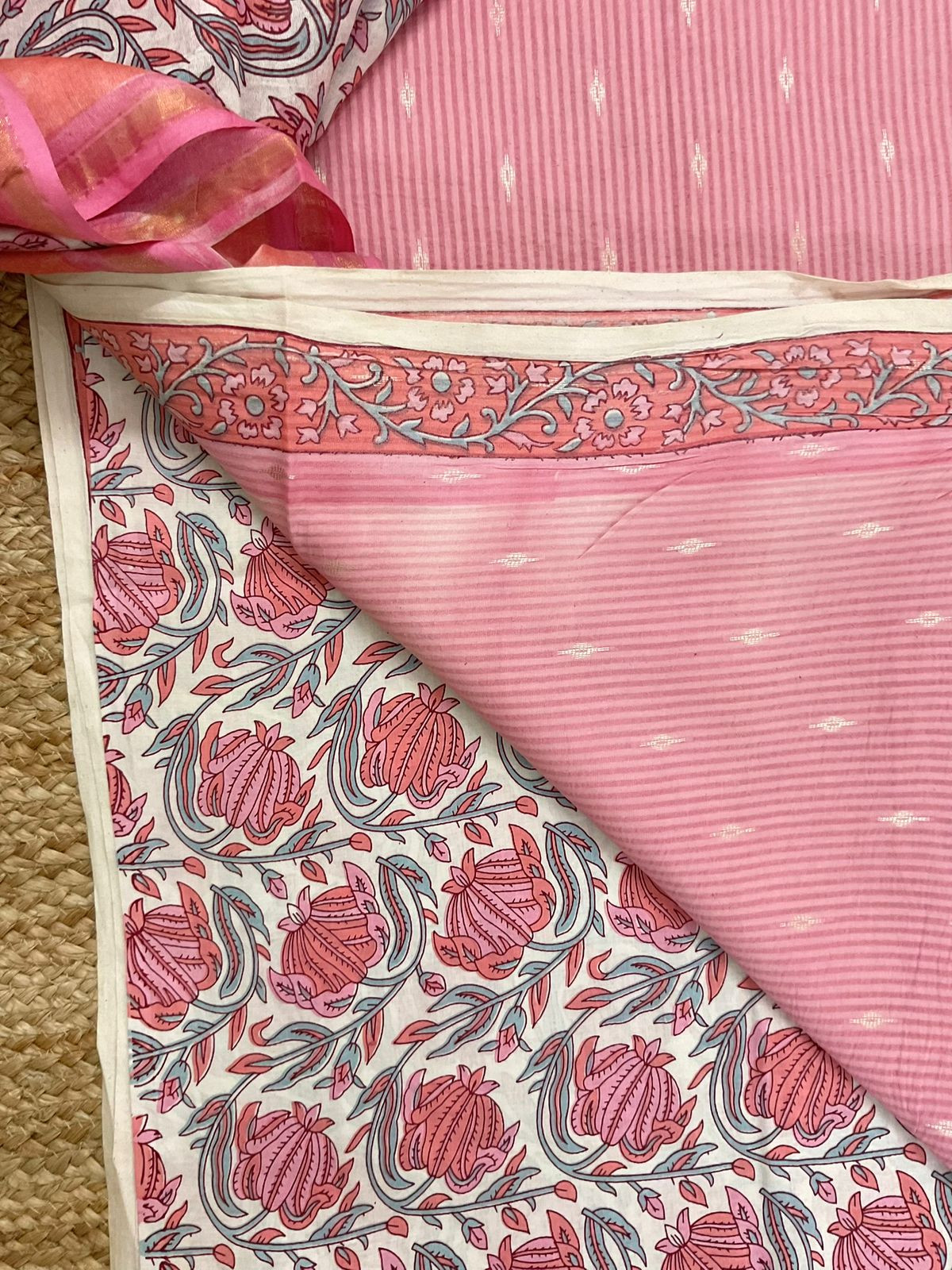 Pure Cotton Printed Self Weaved Suit - Pink