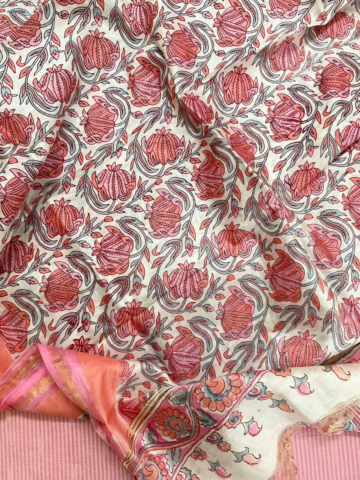 Pure Cotton Printed Self Weaved Suit - Pink