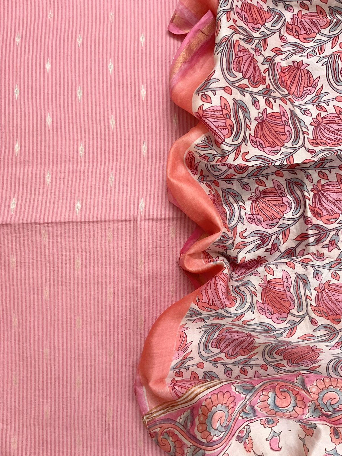 Pure Cotton Printed Self Weaved Suit - Pink
