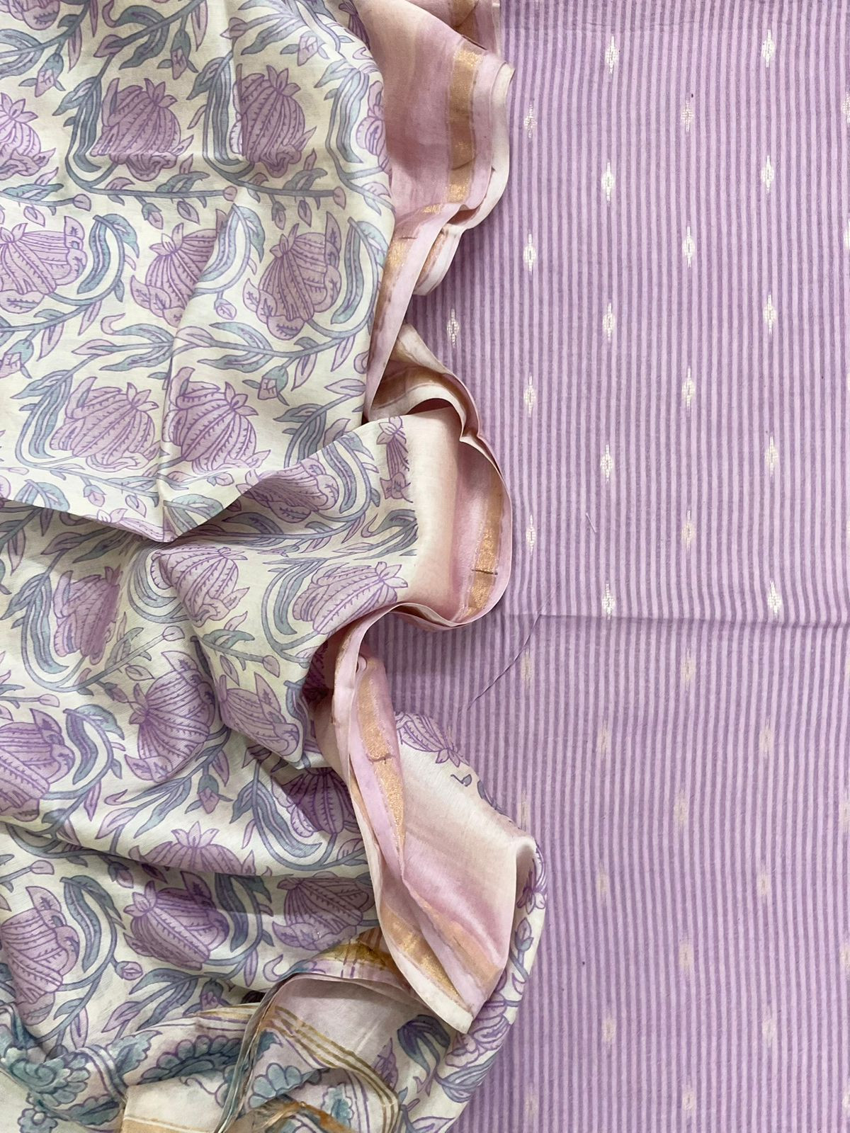 Pure Cotton Printed Self Weaved Suit - Lavender