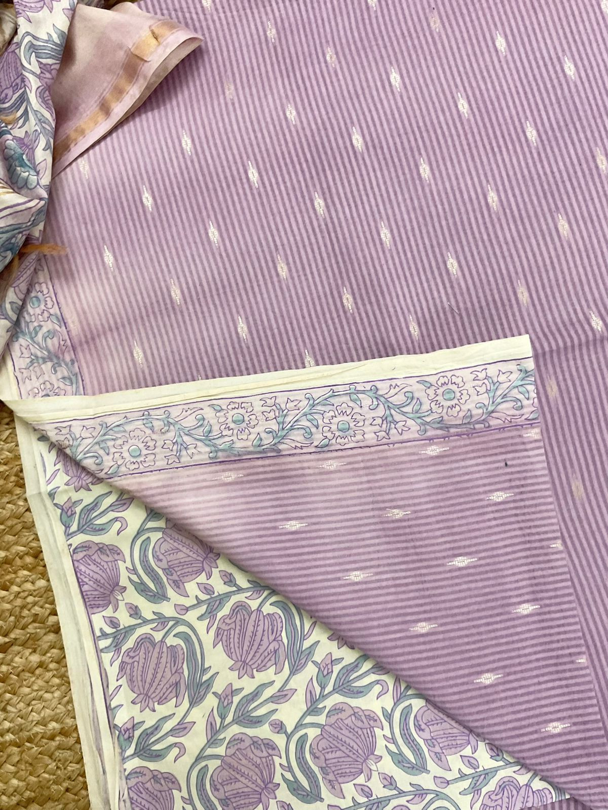 Pure Cotton Printed Self Weaved Suit - Lavender