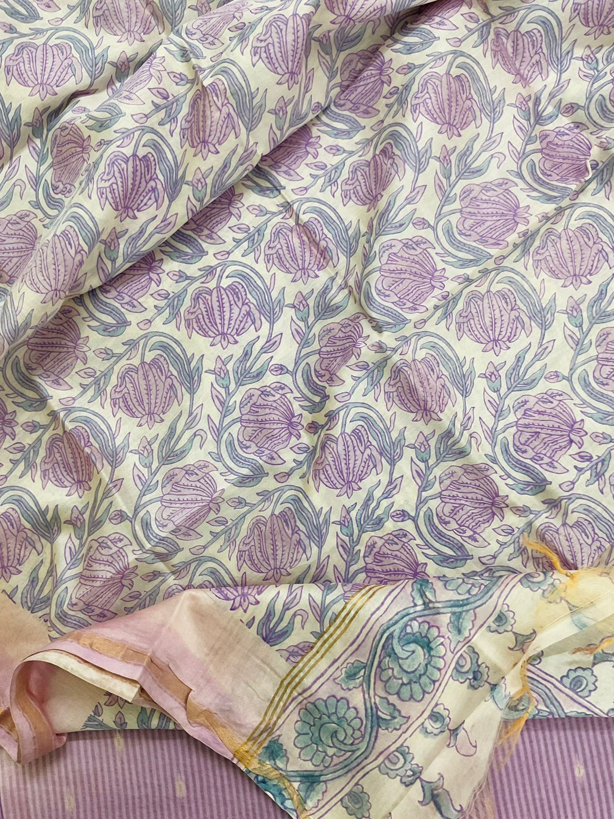 Pure Cotton Printed Self Weaved Suit - Lavender