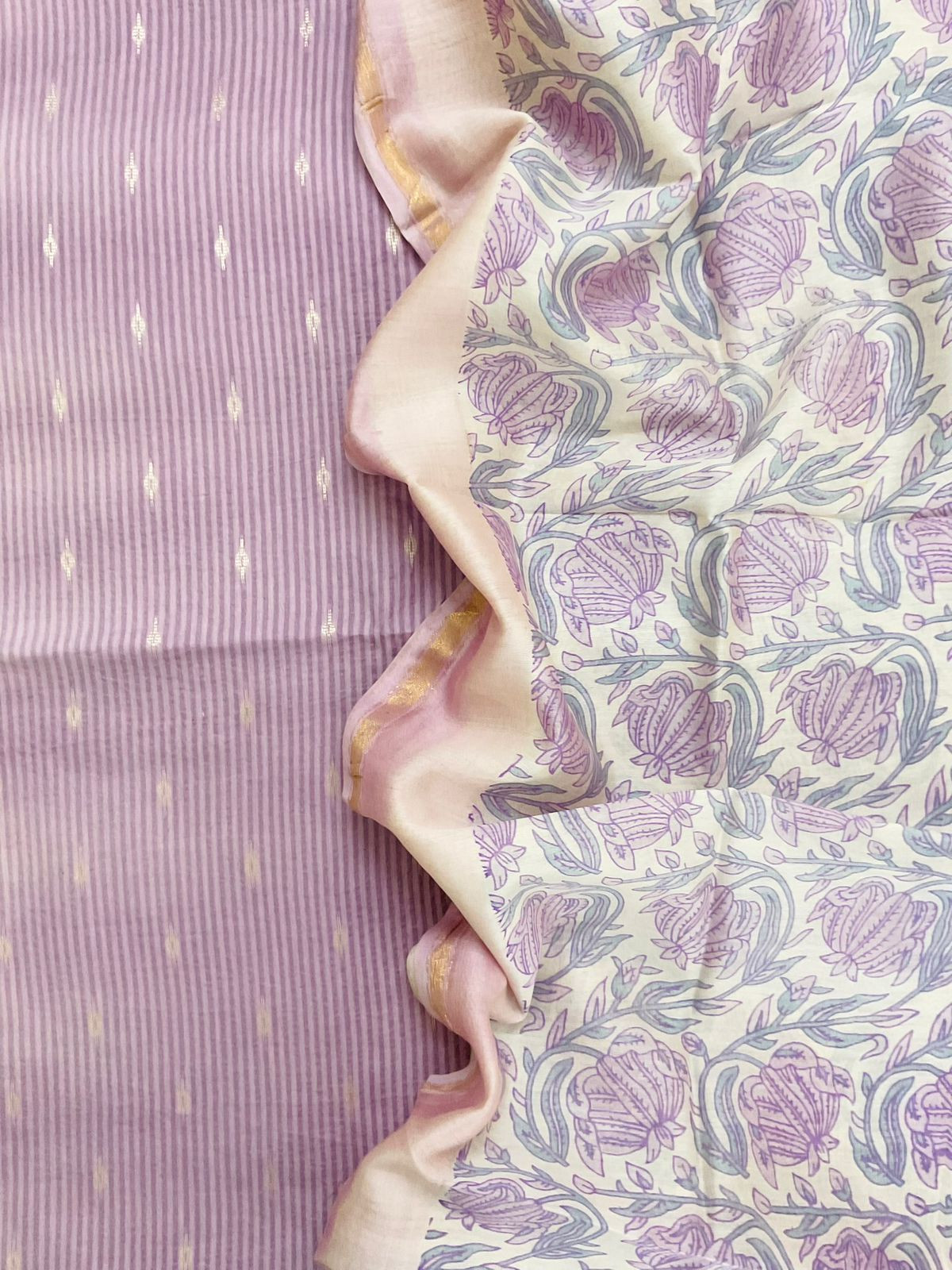 Pure Cotton Printed Self Weaved Suit - Lavender
