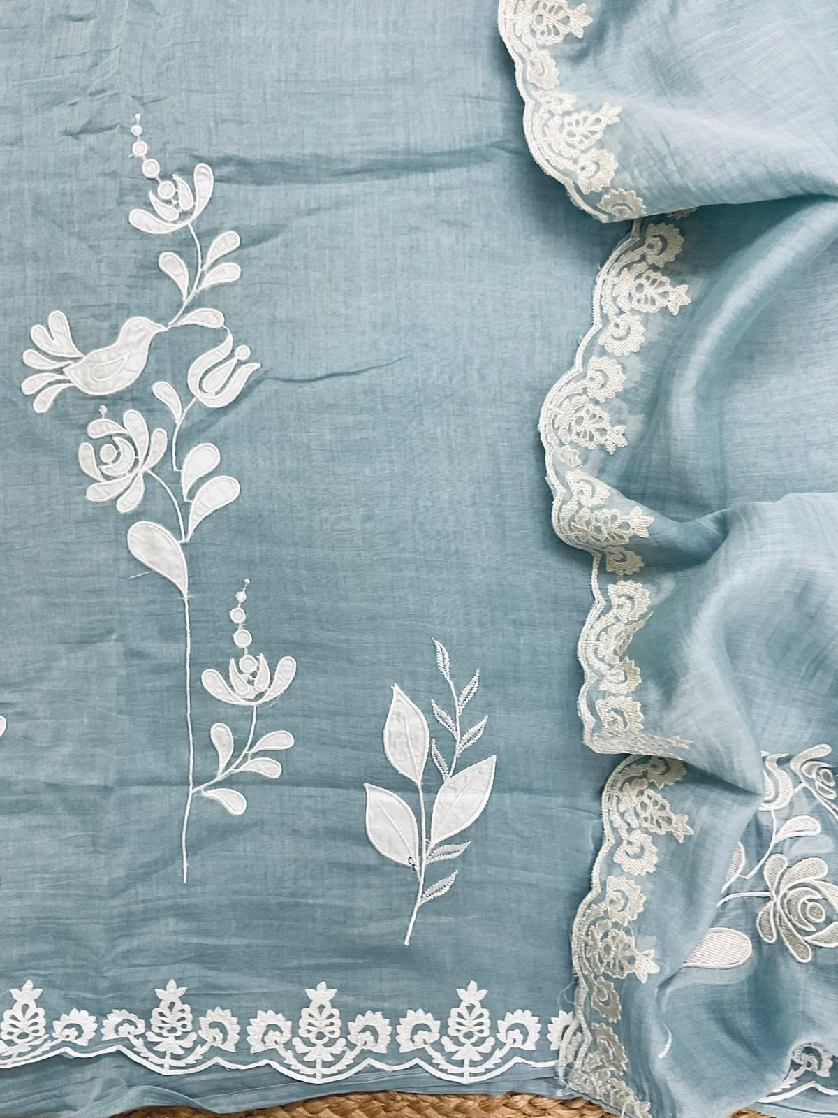 Pure Mul Chanderi Embroidered Suit - Grey