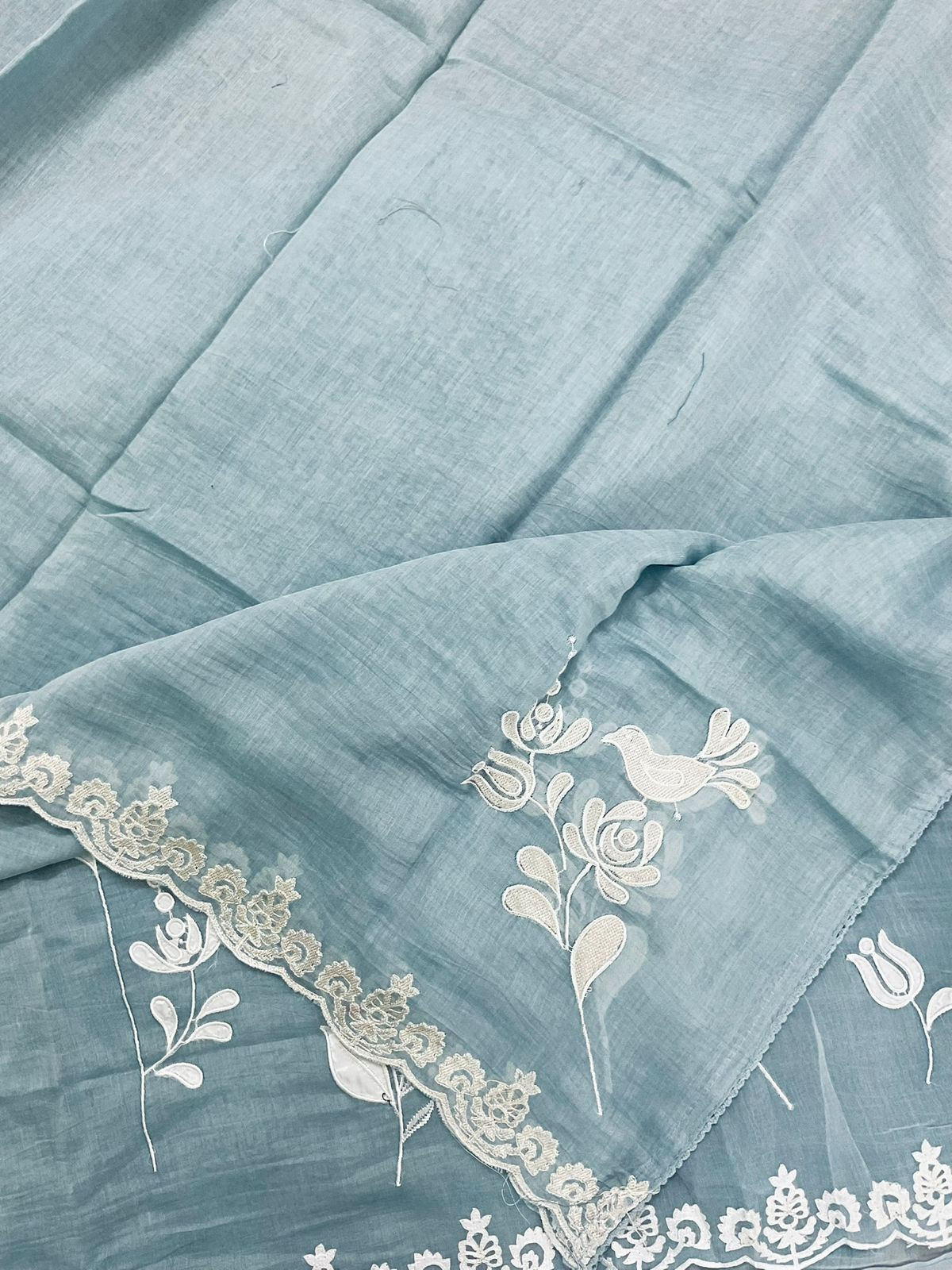 Pure Mul Chanderi Embroidered Suit - Grey