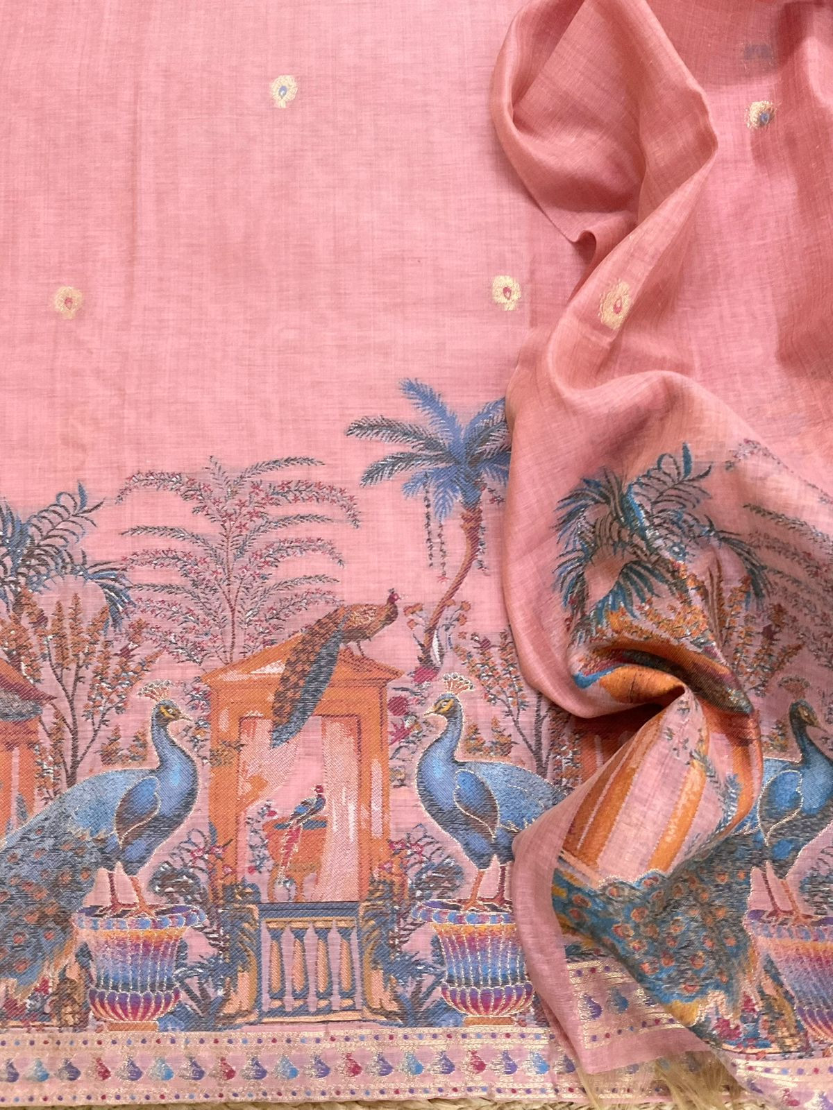 Soft Slub Chanderi Jamdani Weaved Suit - Pink