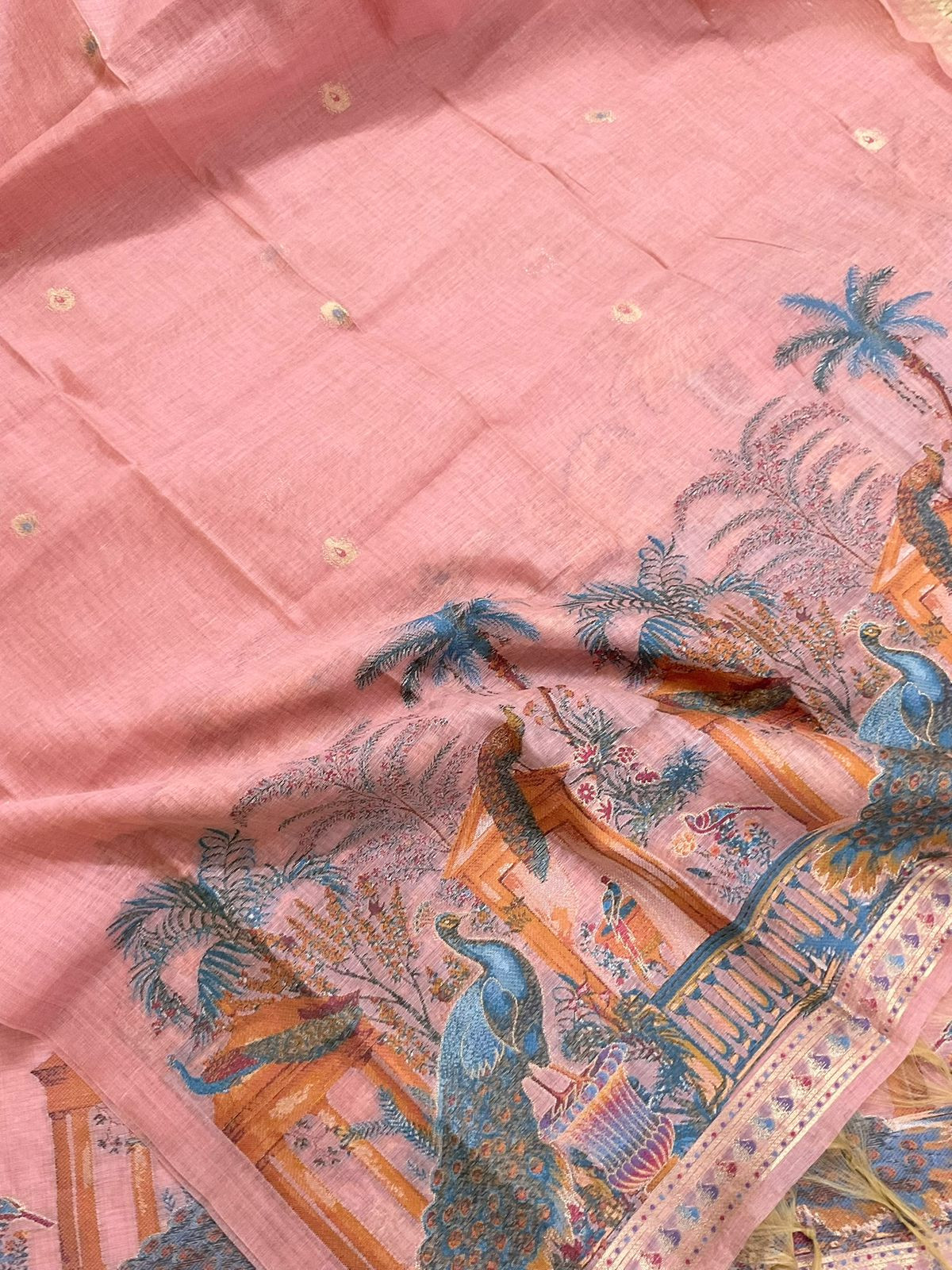 Soft Slub Chanderi Jamdani Weaved Suit - Pink