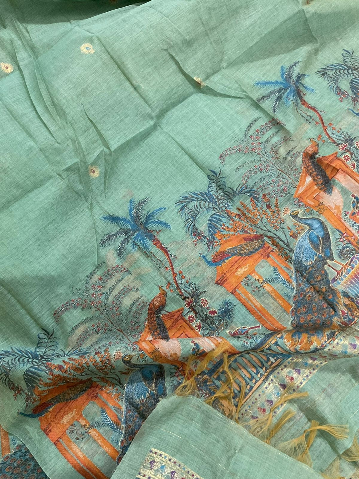 Soft Slub Chanderi Jamdani Weaved Suit - Blue