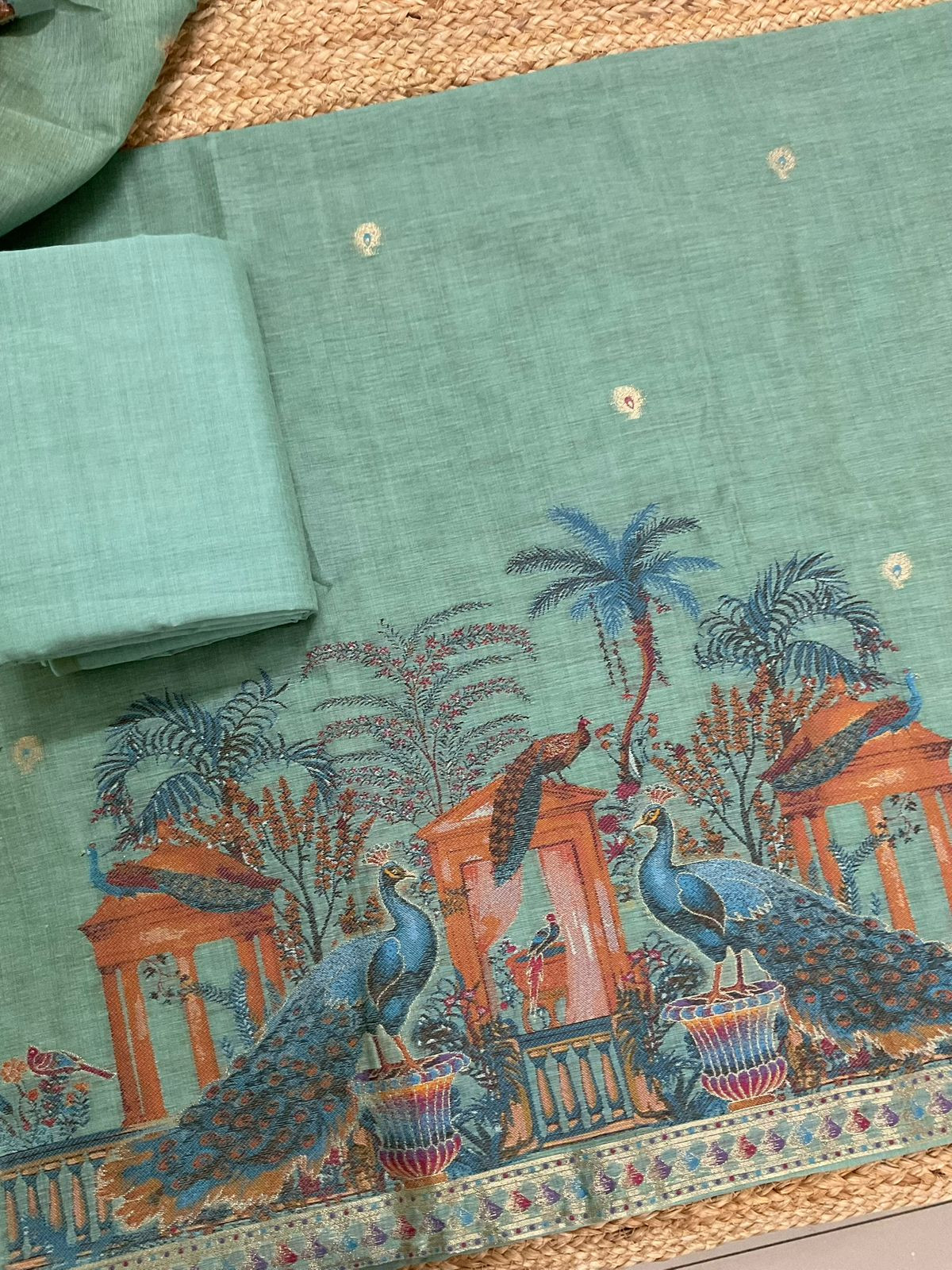 Soft Slub Chanderi Jamdani Weaved Suit - Blue