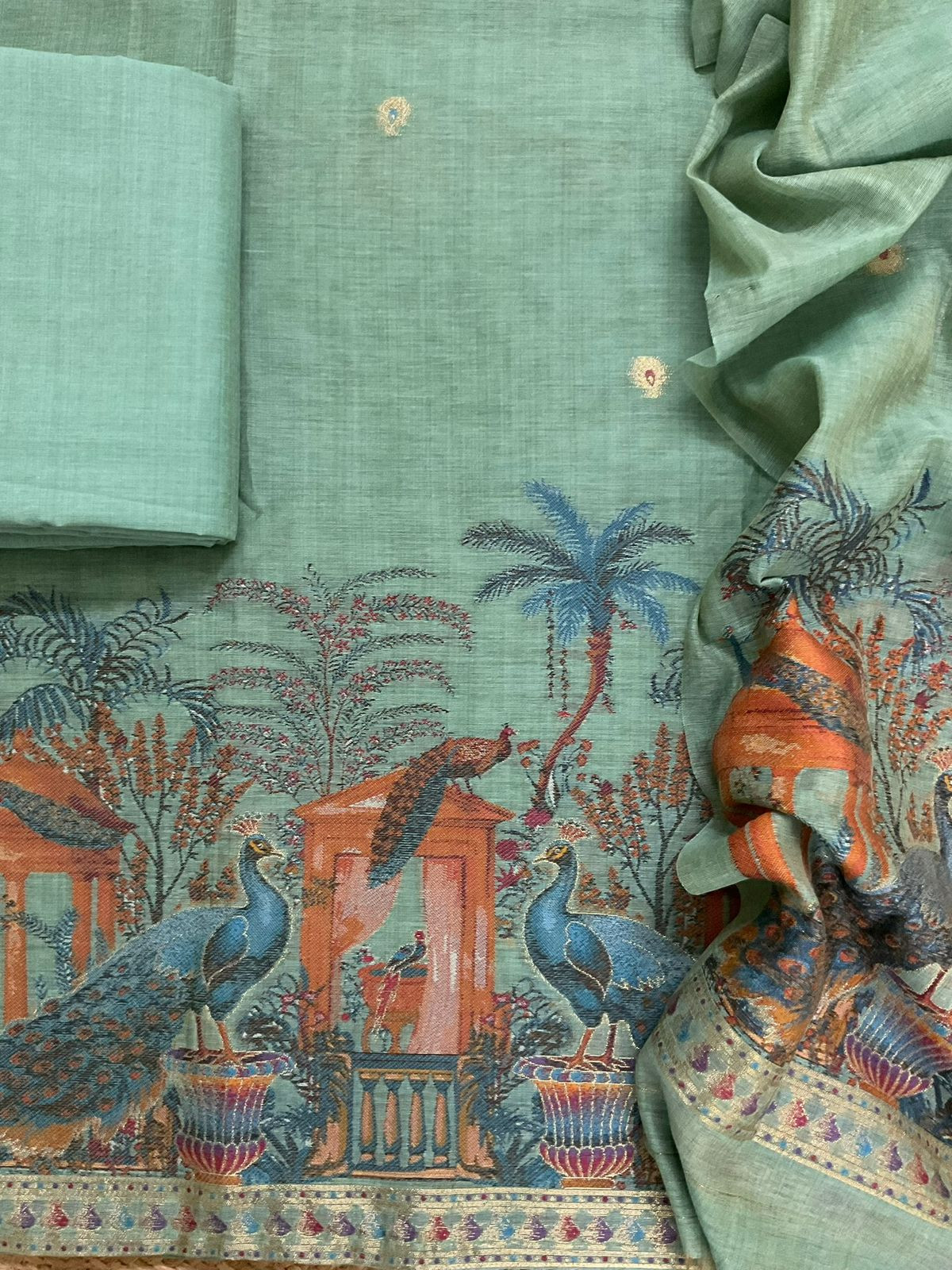 Soft Slub Chanderi Jamdani Weaved Suit - Blue