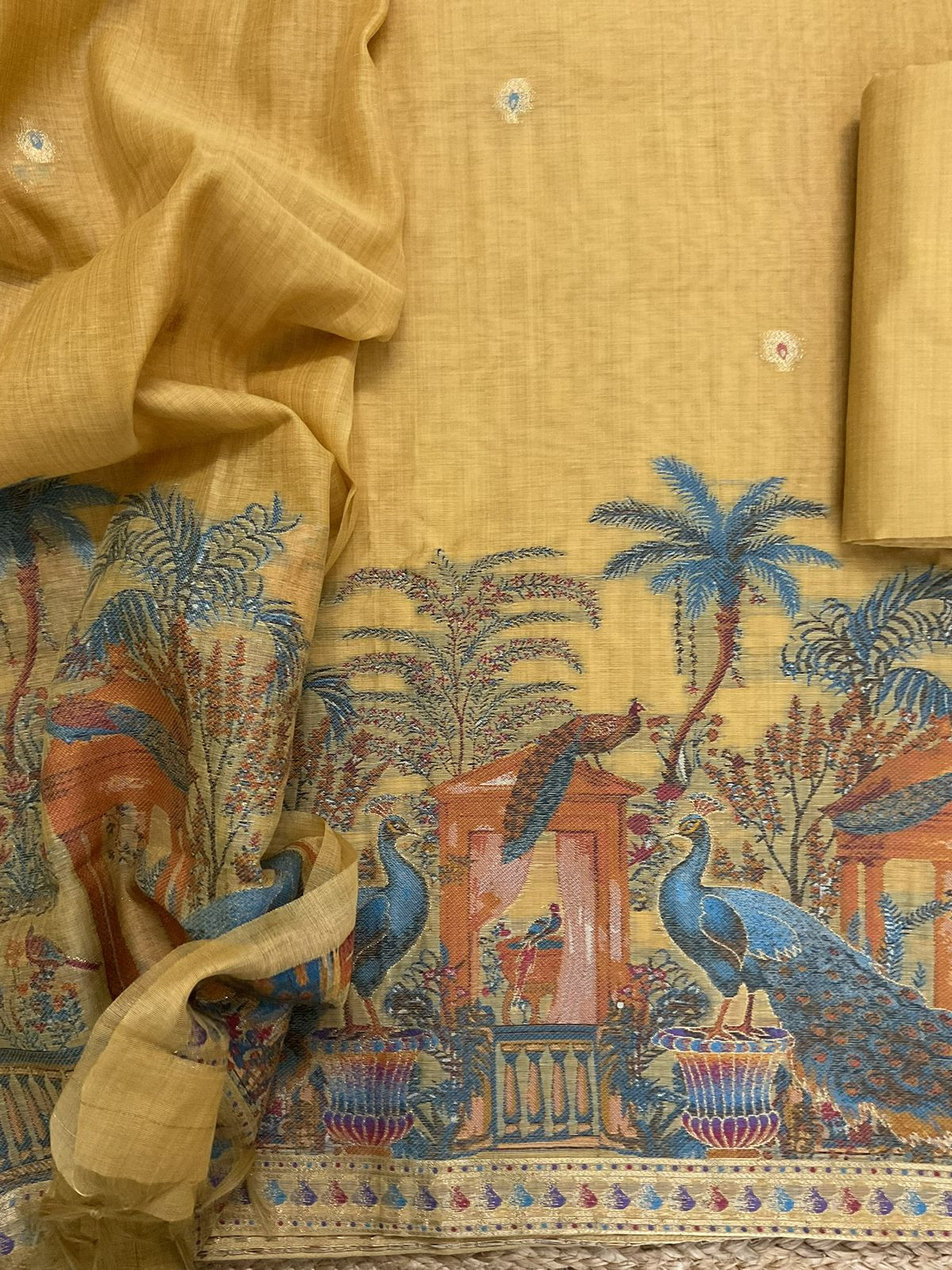 Soft Slub Chanderi Jamdani Weaved Suit - Yellow