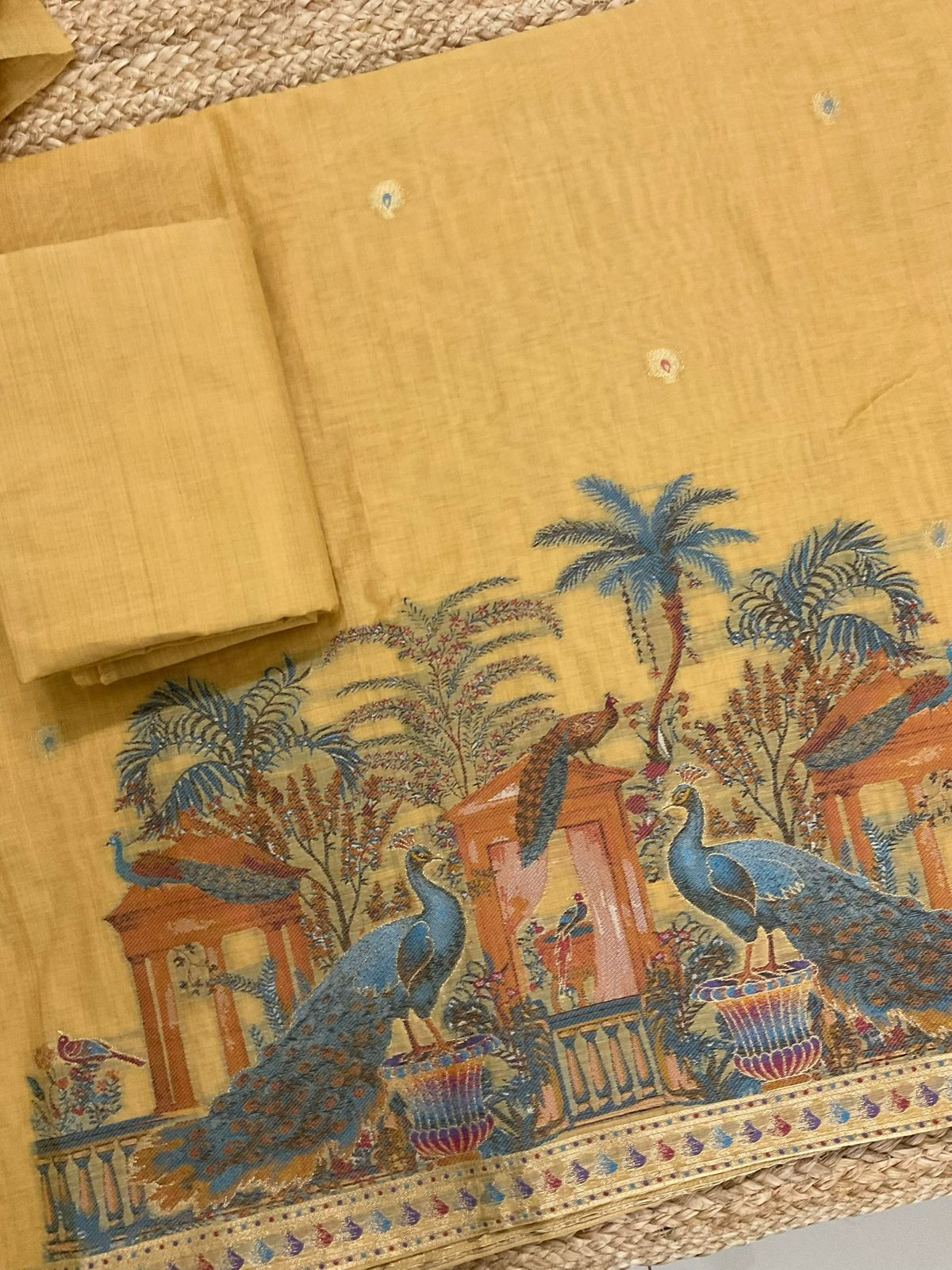 Soft Slub Chanderi Jamdani Weaved Suit - Yellow