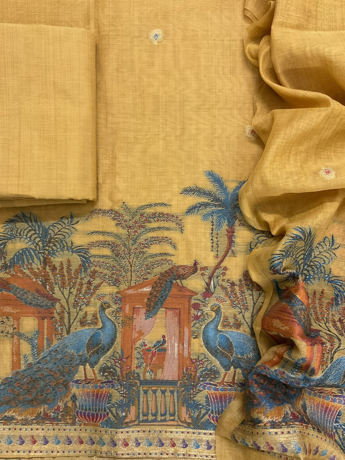 Soft Slub Chanderi Jamdani Weaved Suit - Yellow