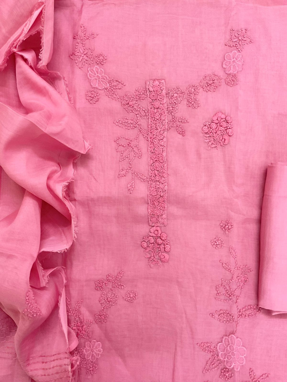 Pure Chanderi Embroidered Suit - Pink