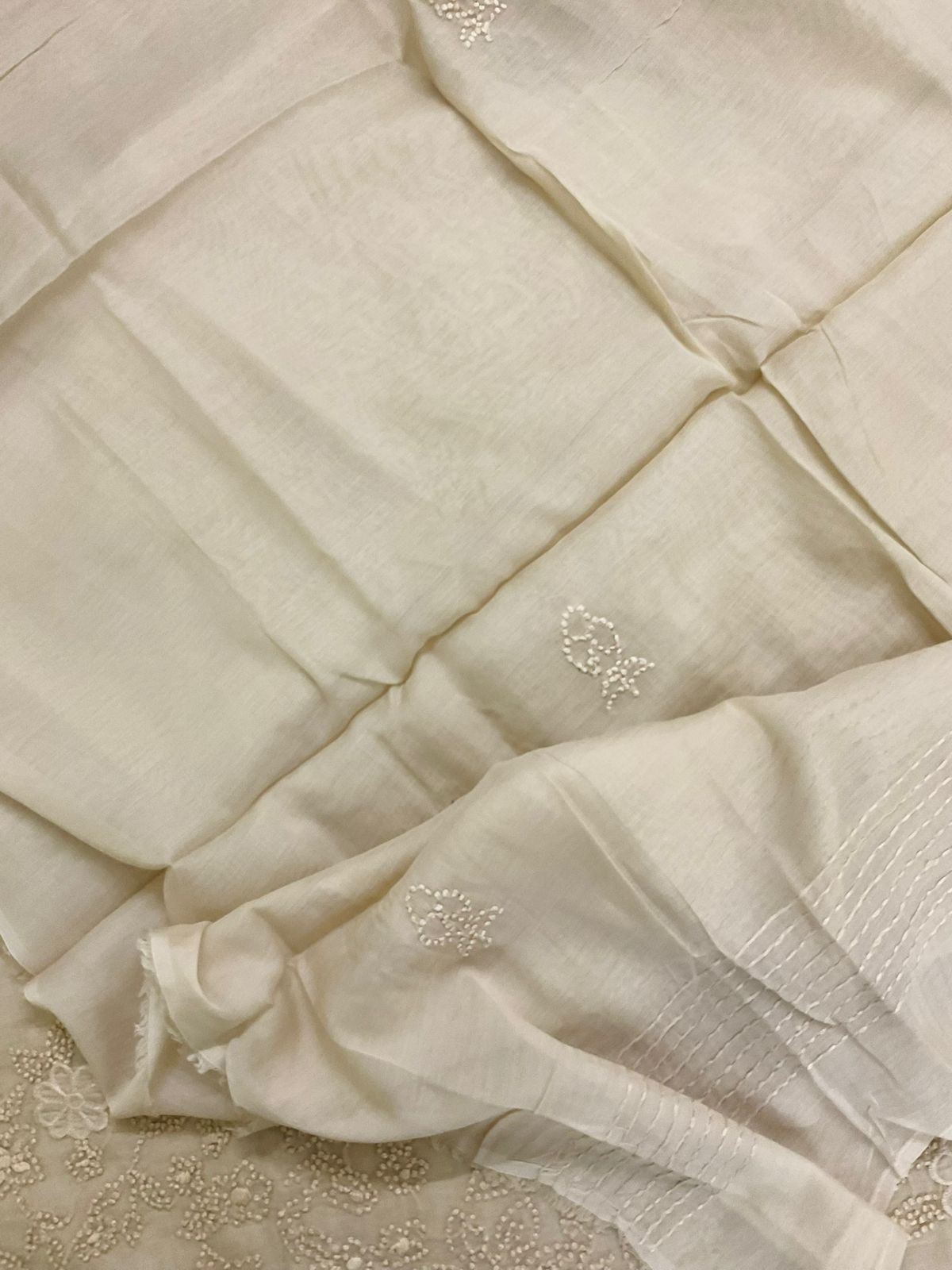 Pure Chanderi Embroidered Suit - Beige