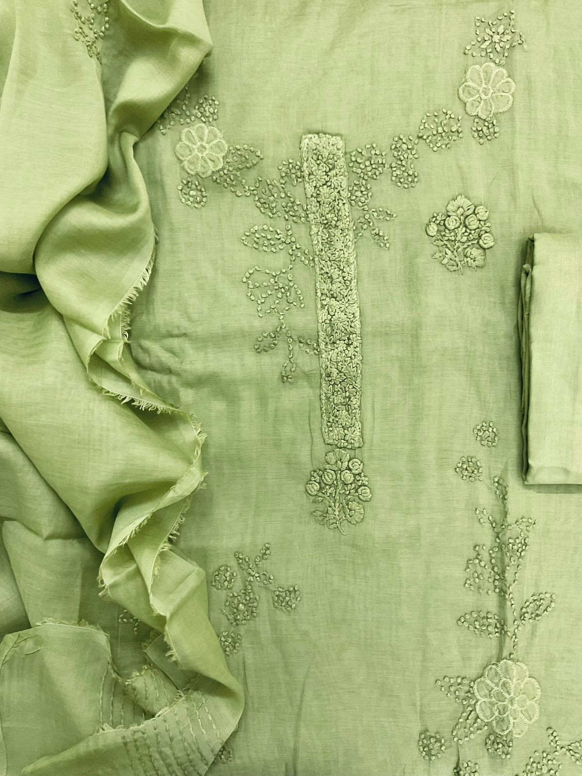 Pure Chanderi Embroidered Suit - Green