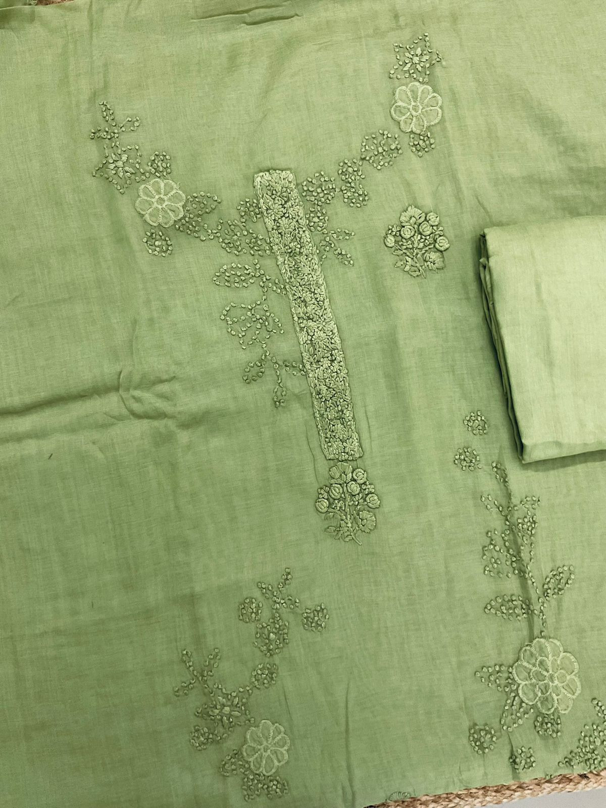 Pure Chanderi Embroidered Suit - Green