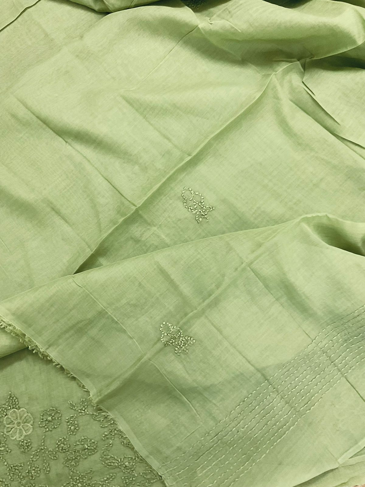 Pure Chanderi Embroidered Suit - Green