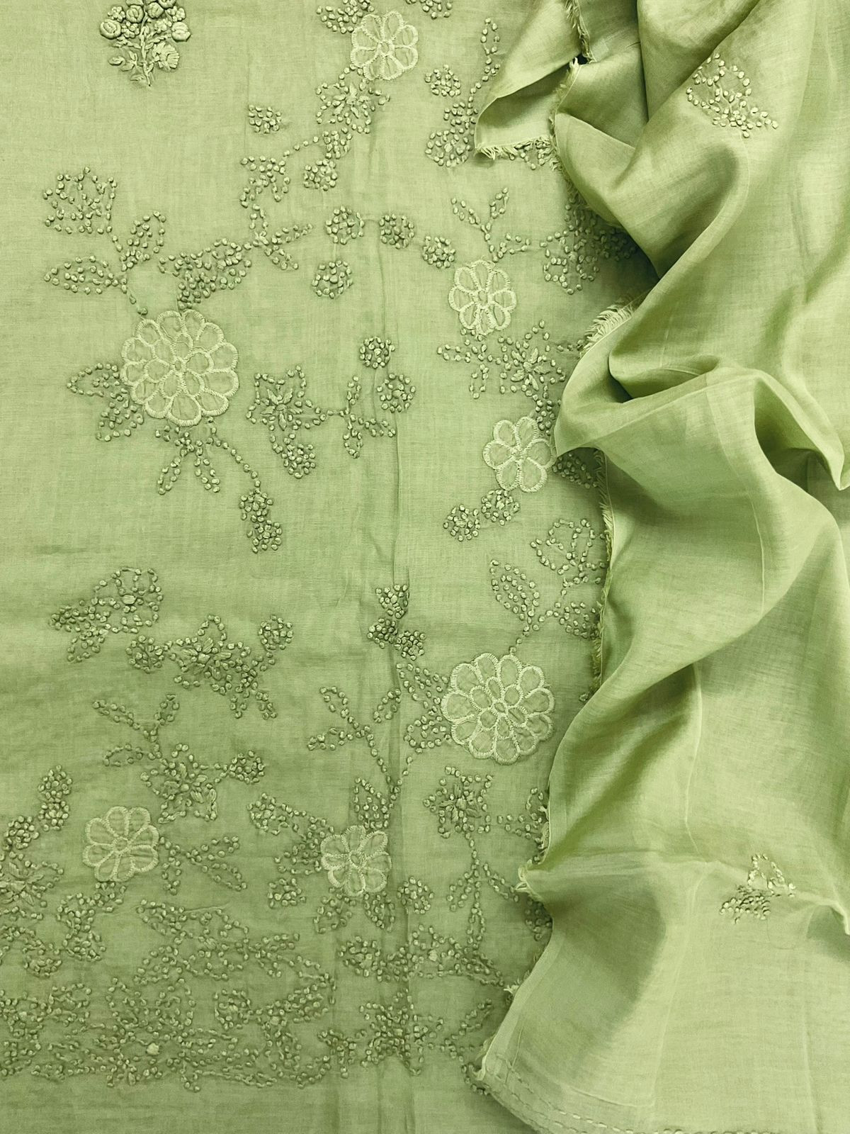Pure Chanderi Embroidered Suit - Green