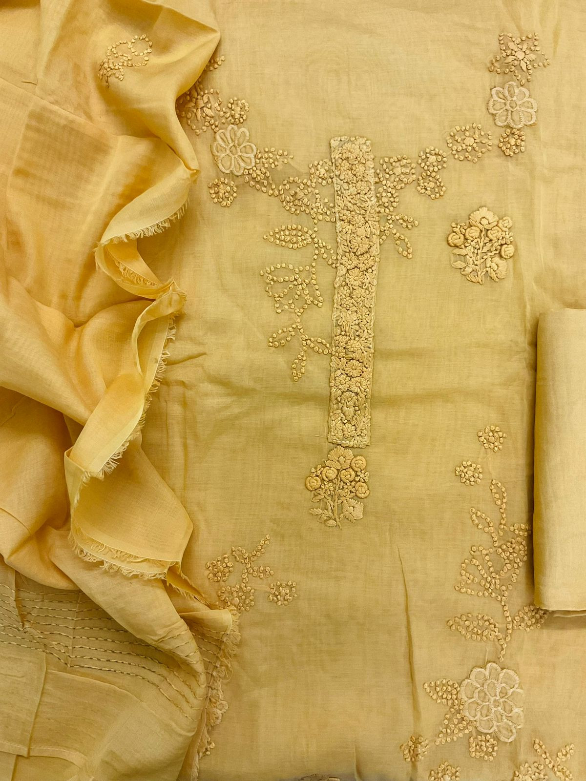 Pure Chanderi Embroidered Suit - Yellow
