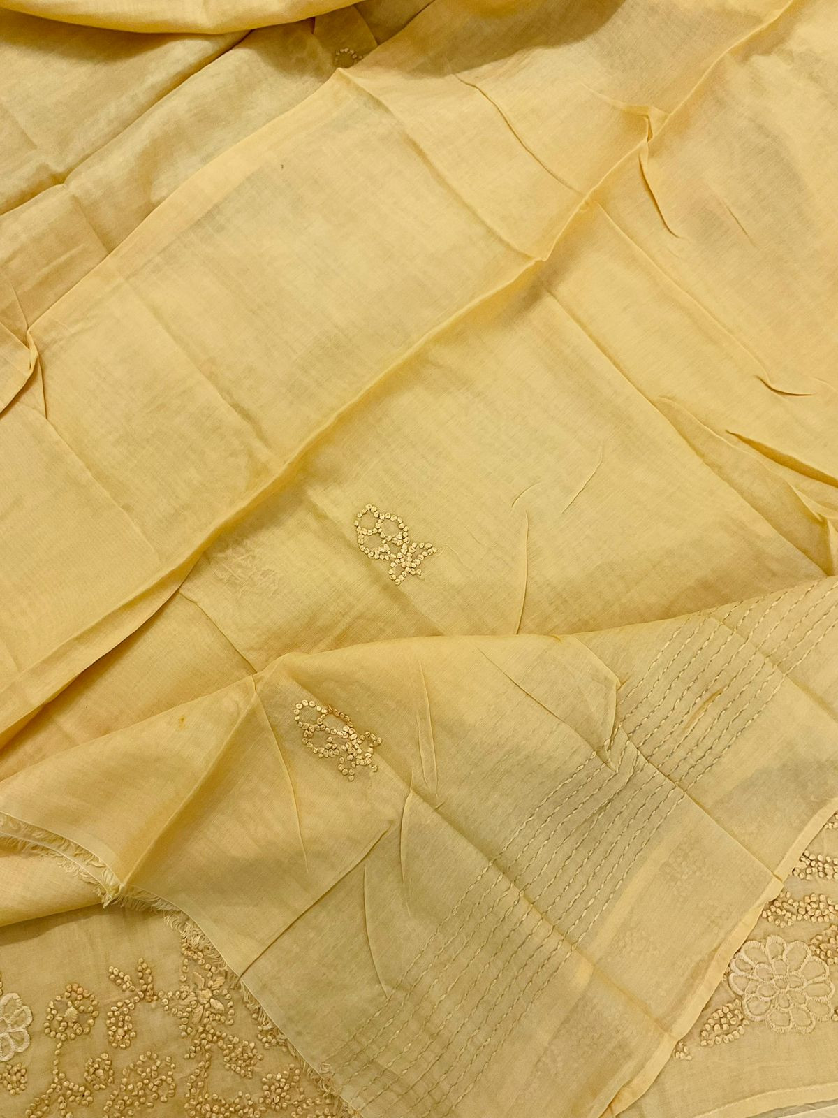 Pure Chanderi Embroidered Suit - Yellow