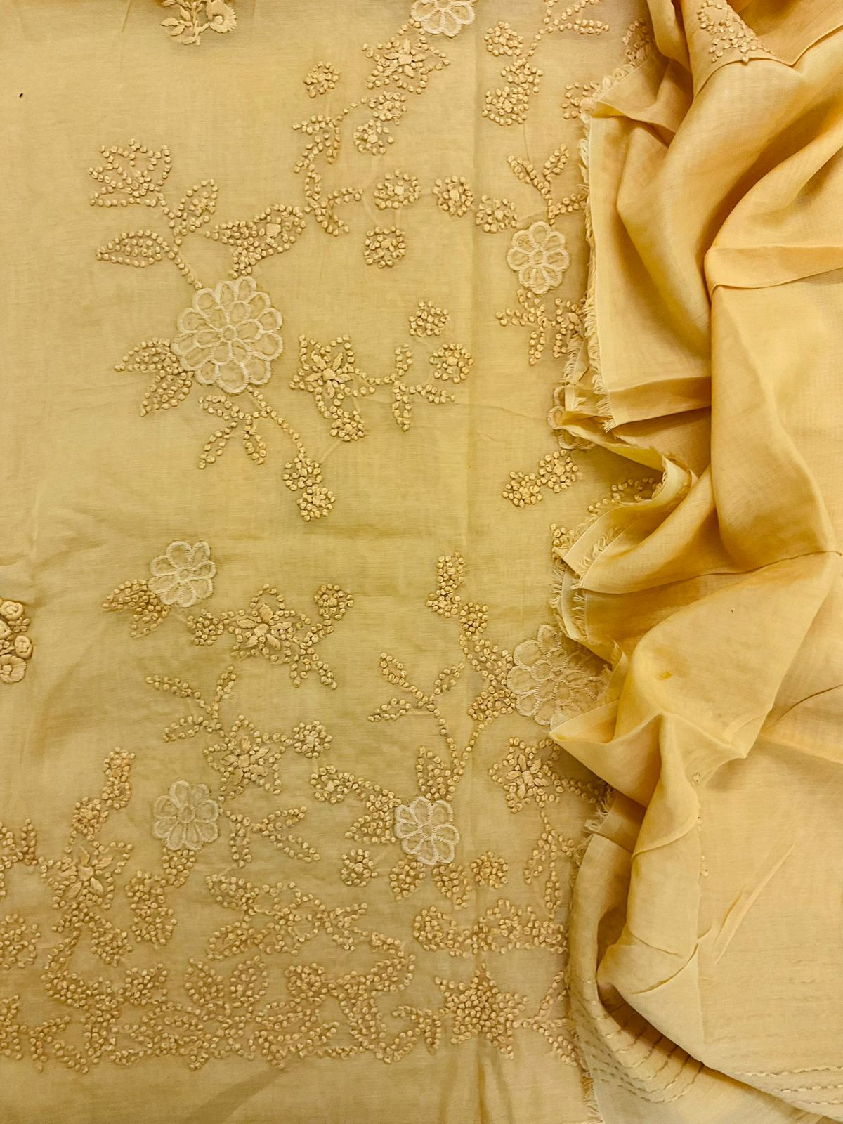 Pure Chanderi Embroidered Suit - Yellow