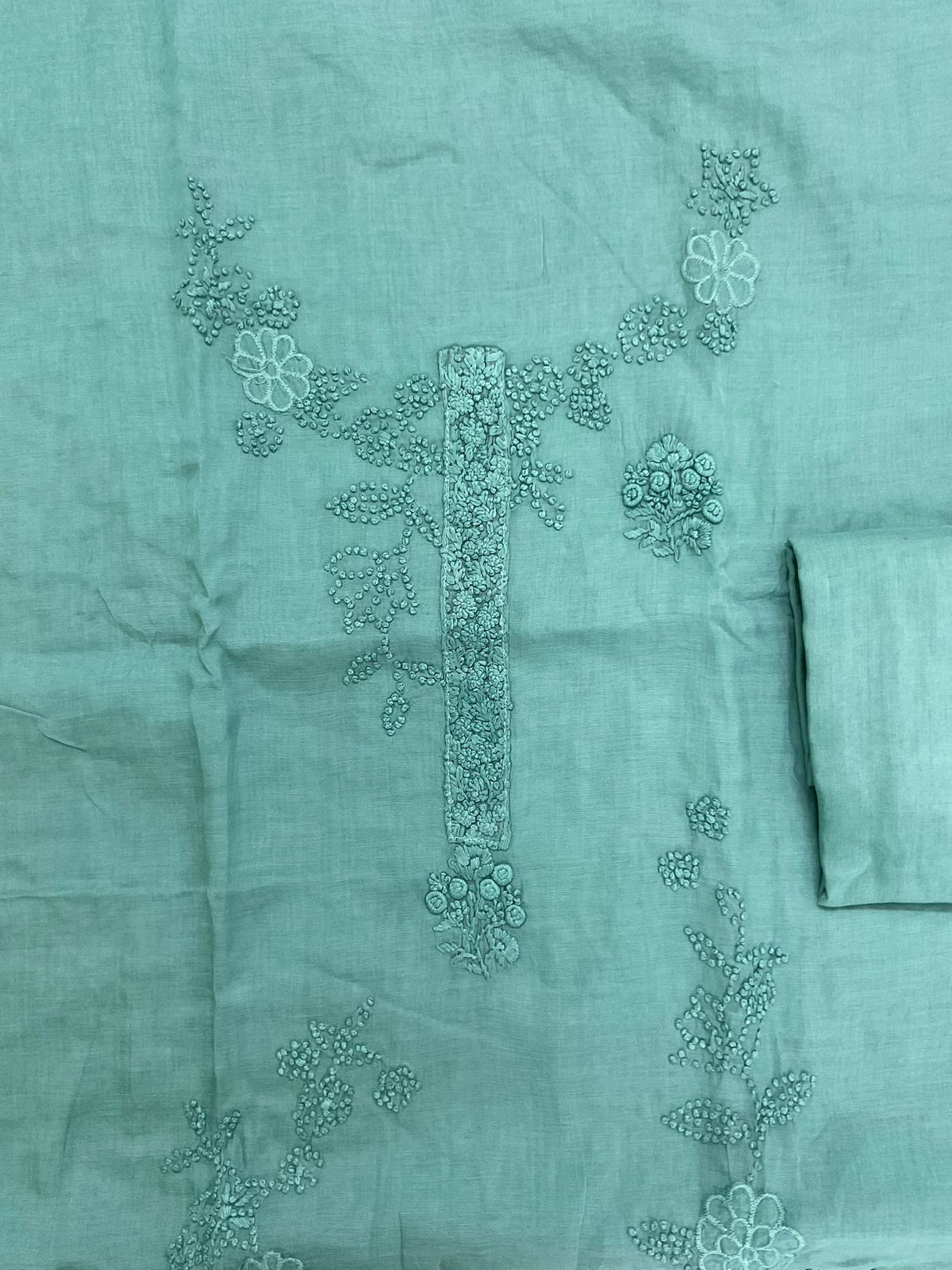 Pure Chanderi Embroidered Suit - Blue